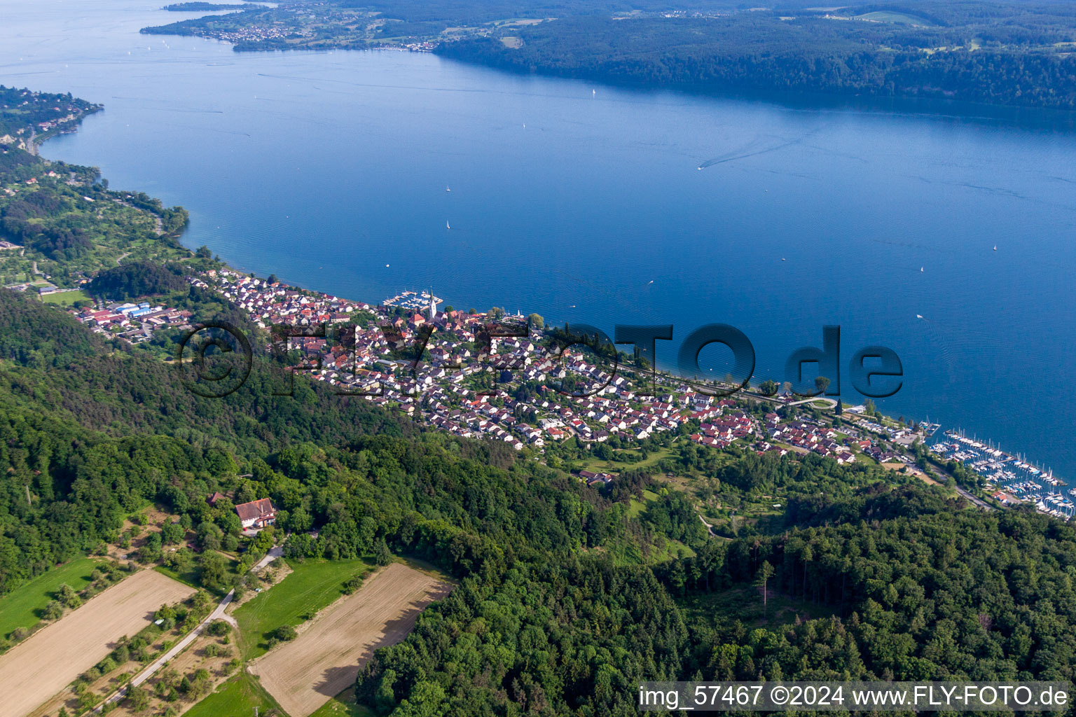 Aerial view of Village on the banks of the area Lake Constance in Sipplingen in the state Baden-Wurttemberg, Germany