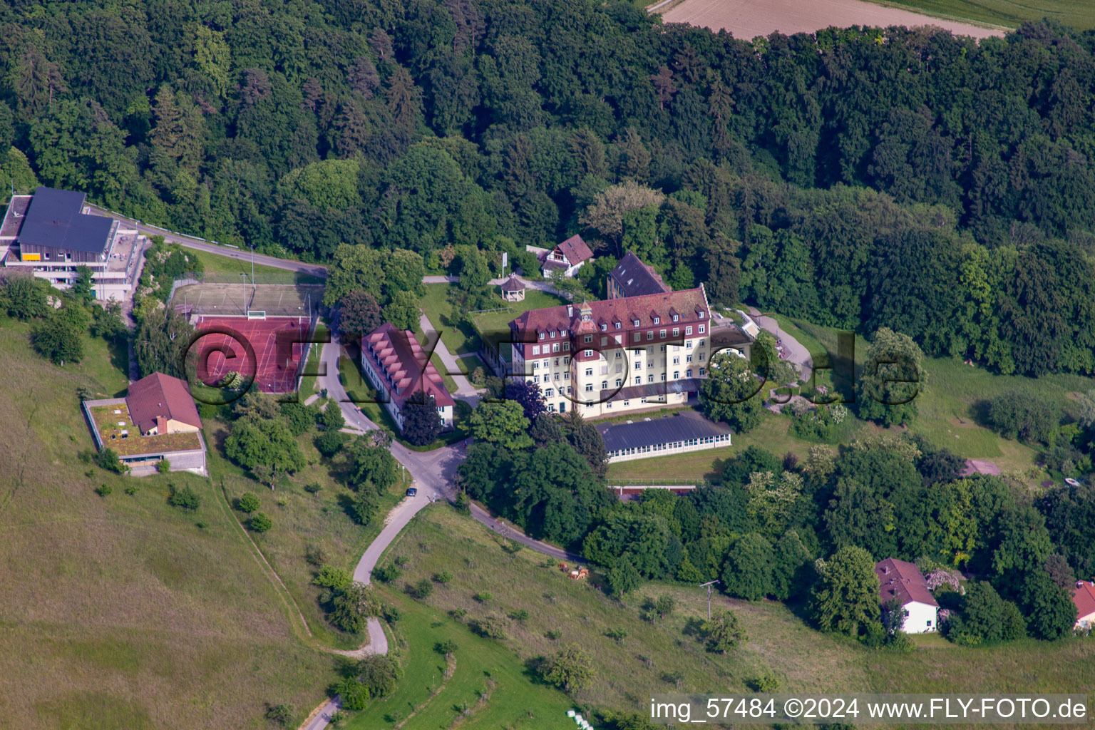 Aerial view of Salem international college Schloss Salem in Überlingen in the state Baden-Wuerttemberg, Germany