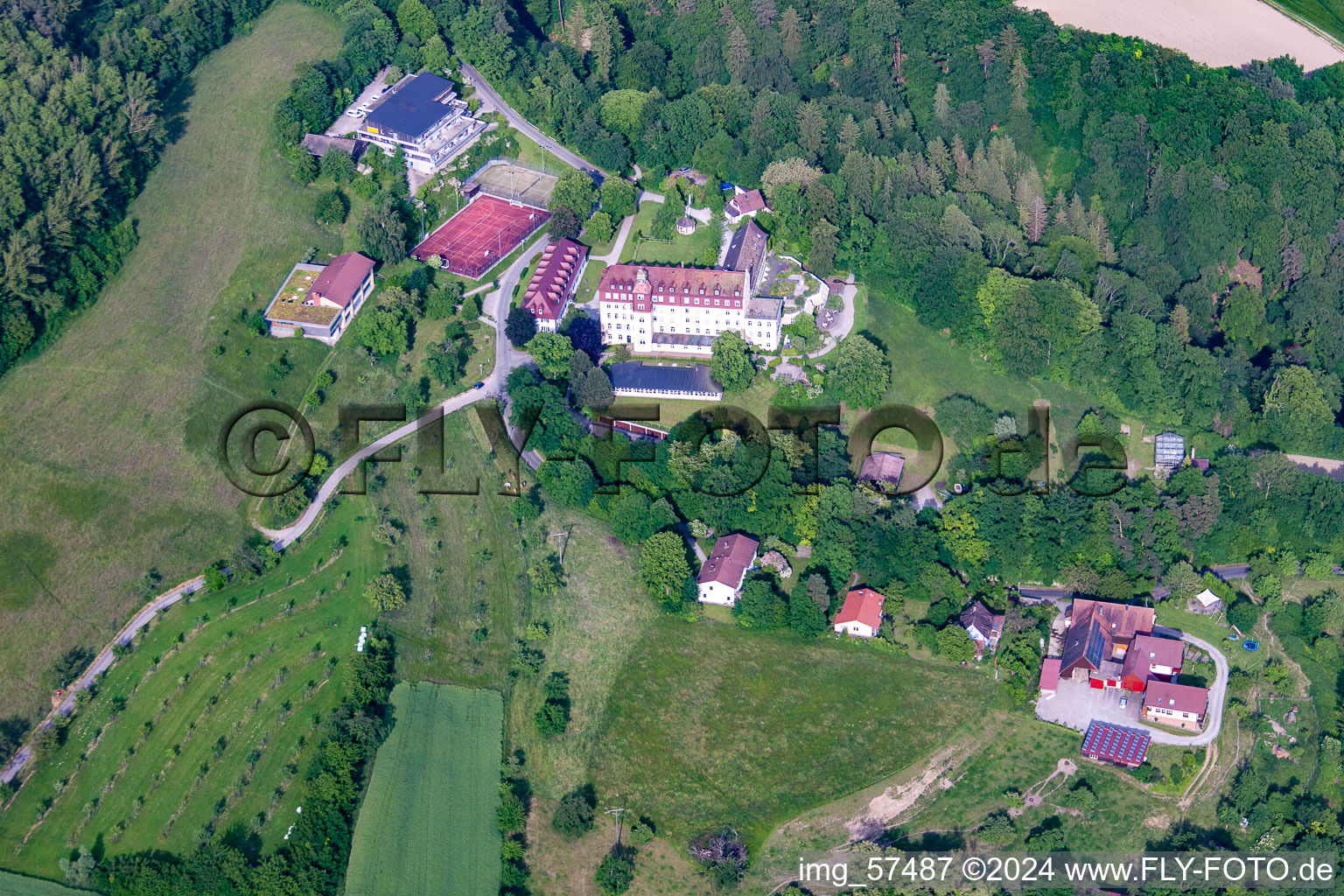 Oblique view of Salem international college Schloss Salem in Überlingen in the state Baden-Wuerttemberg, Germany