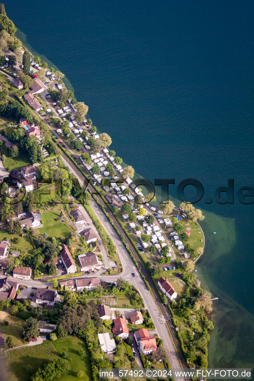 Camping with caravans and tents in the district Goldbach in Ueberlingen in the state Baden-Wurttemberg, Germany