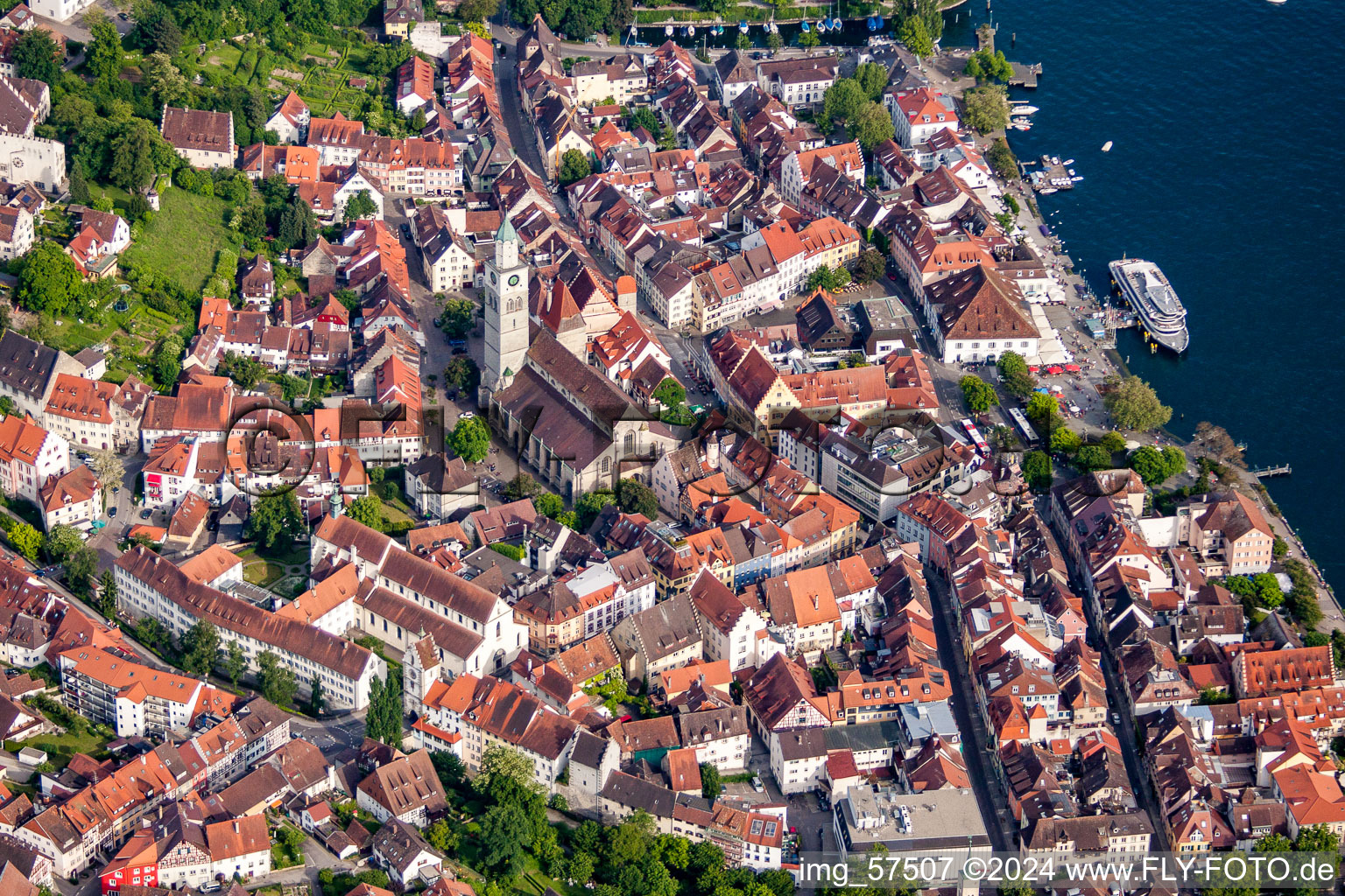 Überlingen in the state Baden-Wuerttemberg, Germany from the plane