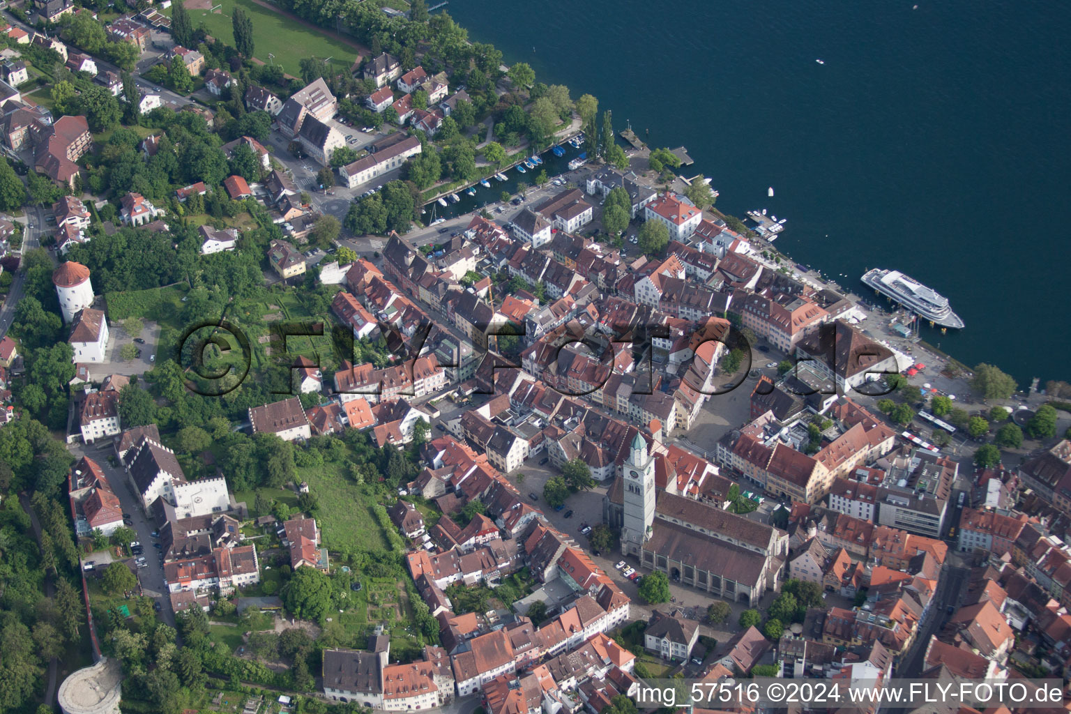 Überlingen in the state Baden-Wuerttemberg, Germany from a drone