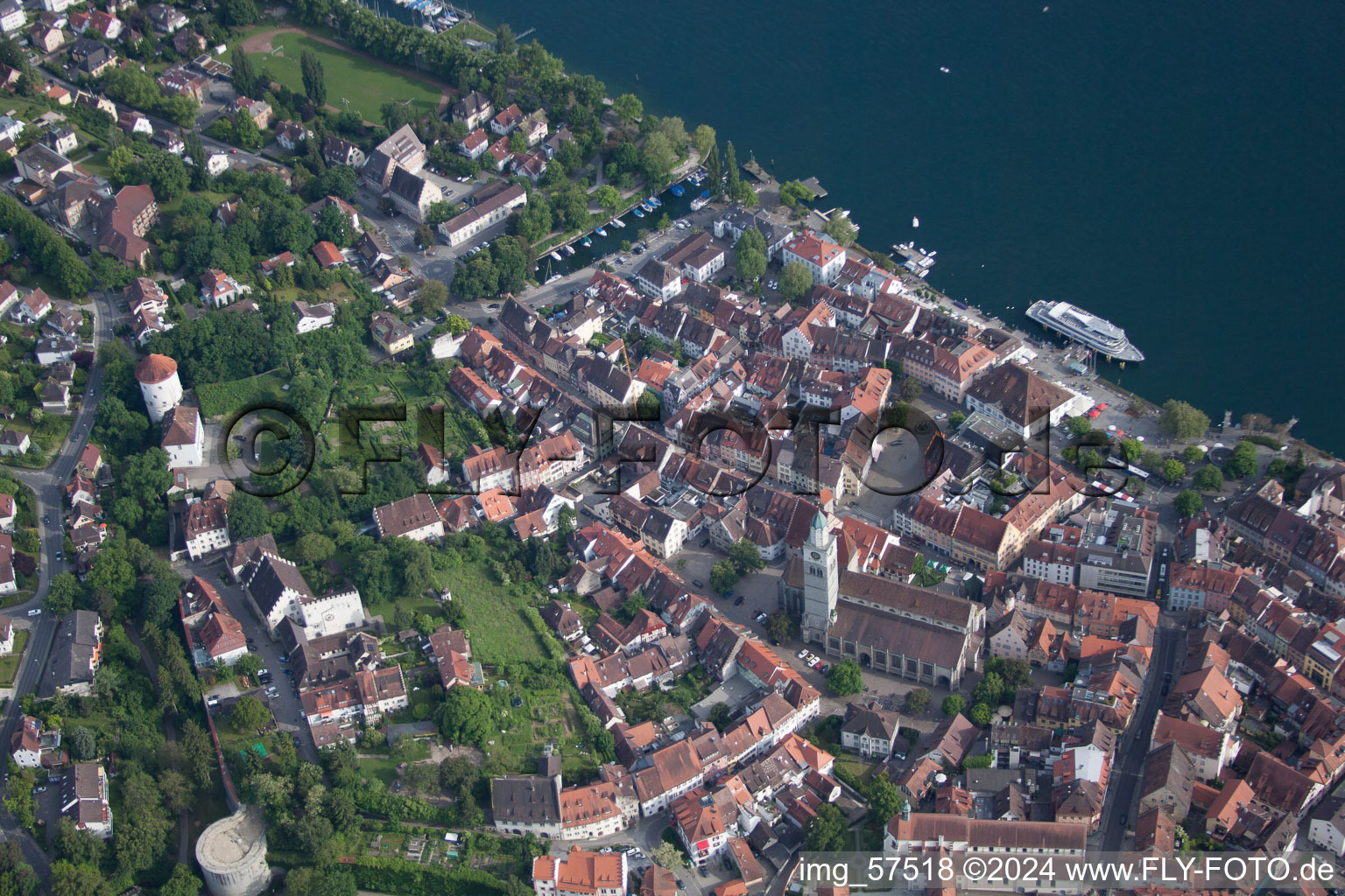 Überlingen in the state Baden-Wuerttemberg, Germany seen from a drone