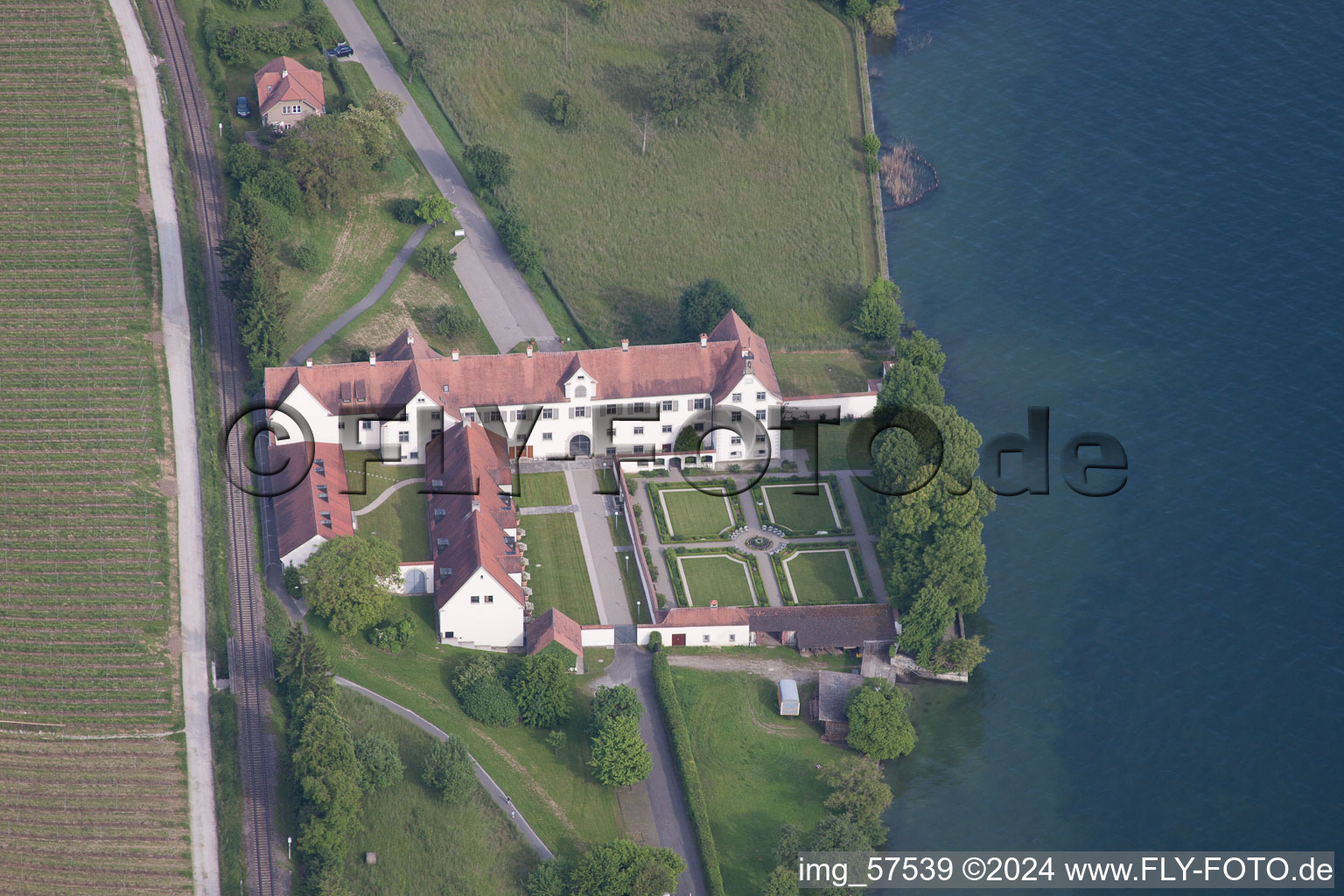 Castle of Schloss Bodensee-Schloss Maurach in Uhldingen-Muehlhofen in the state Baden-Wurttemberg out of the air