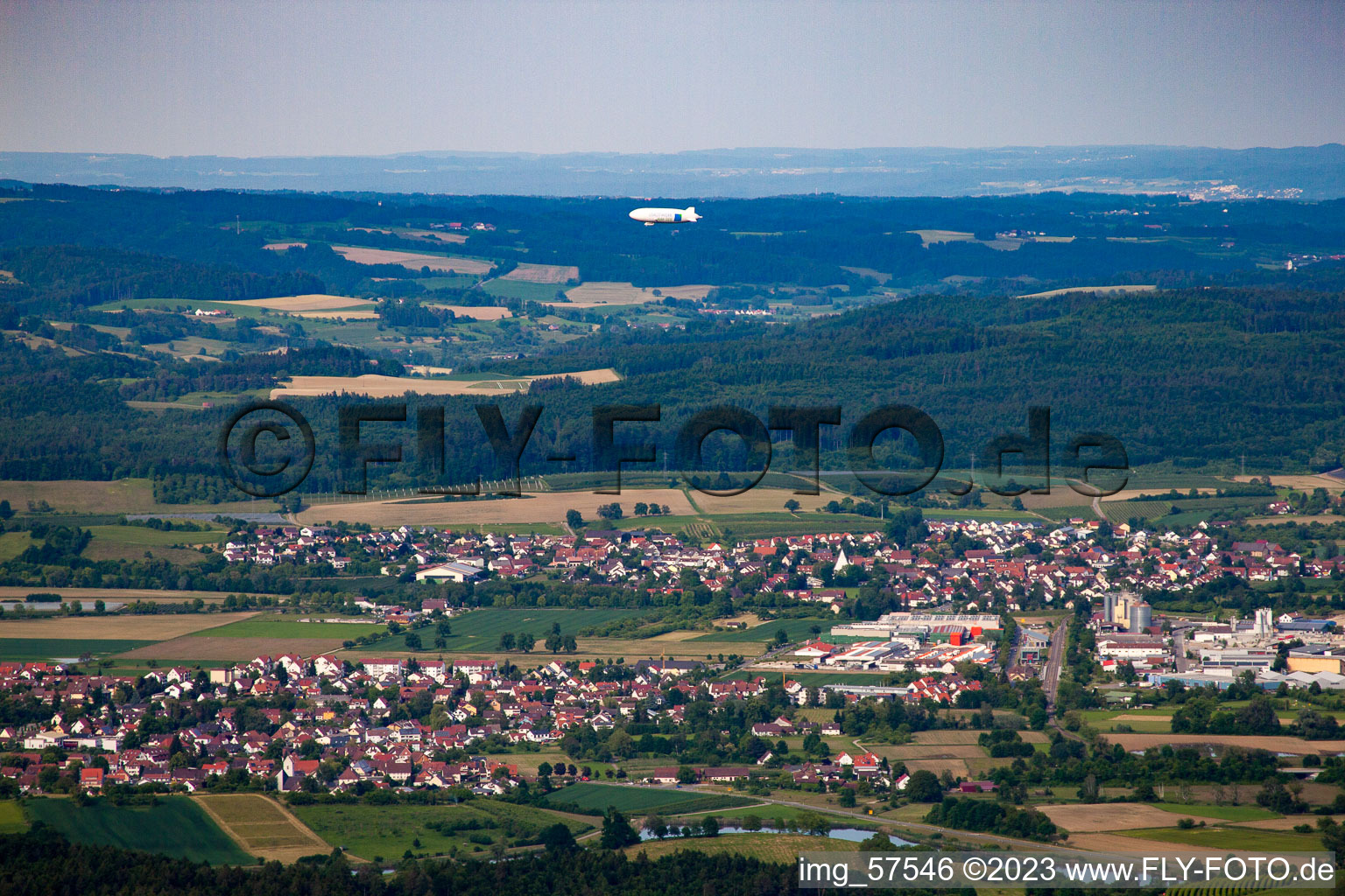 Aerial view of With Zeppelin NT in Salem in the state Baden-Wuerttemberg, Germany