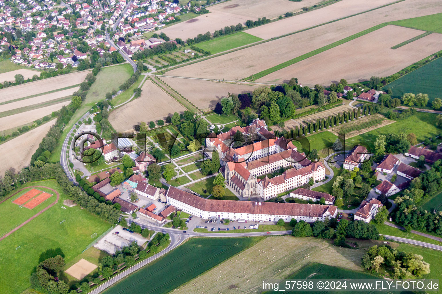 Aerial photograpy of School building of the Schule Schloss Salem in Salem in the state Baden-Wurttemberg, Germany