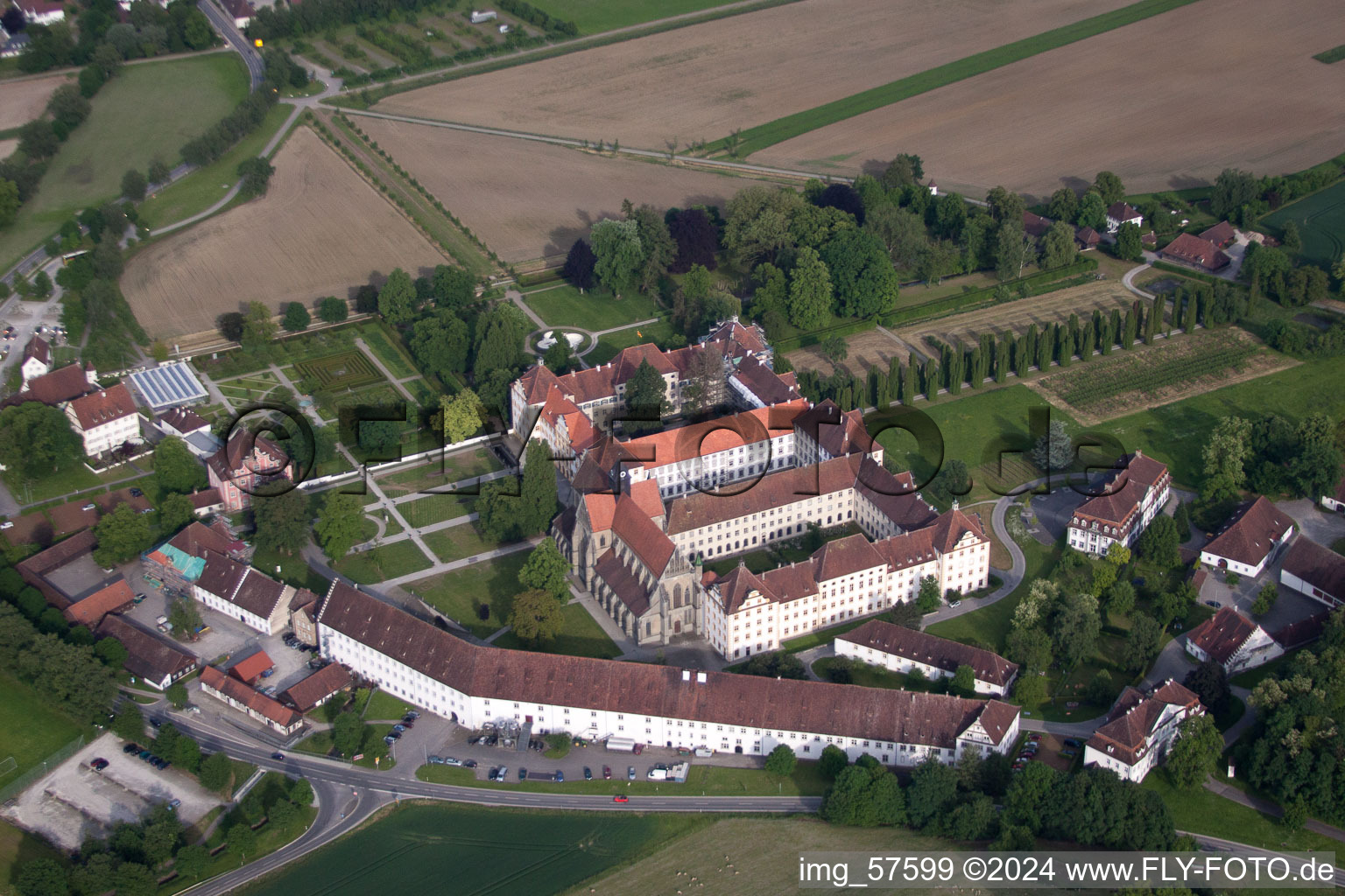 Aerial view of School building of the Schule Schloss Salem on Schlossbezirk in the district Stefansfeld in Salem in the state Baden-Wurttemberg