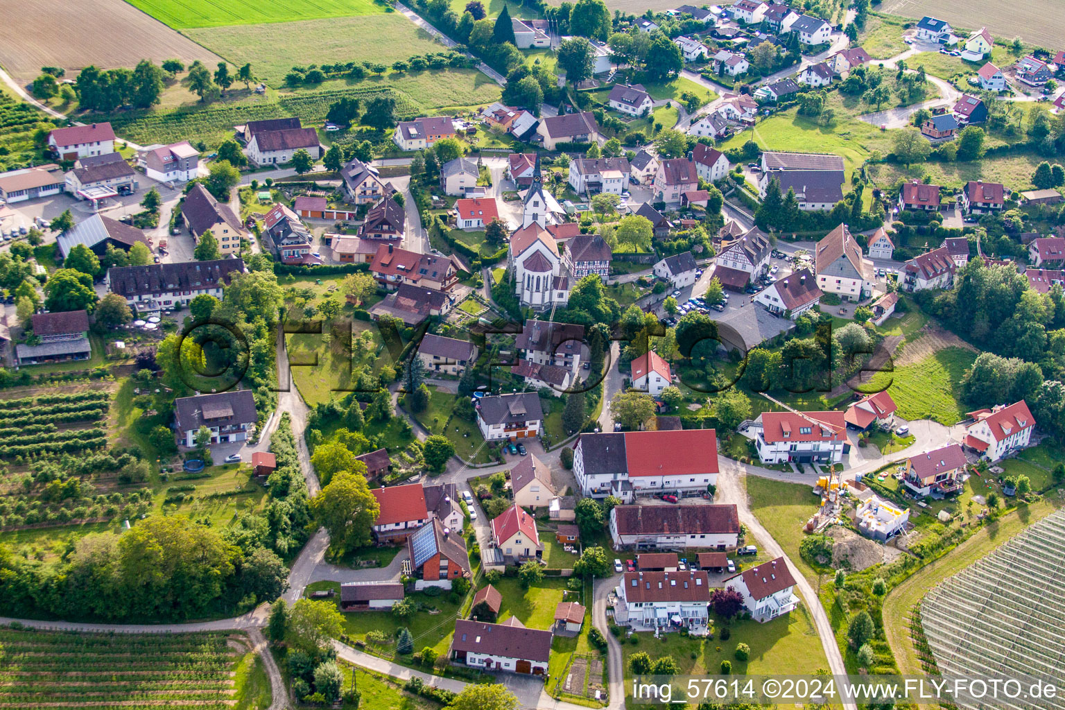 Oblique view of District Lippertsreute in Überlingen in the state Baden-Wuerttemberg, Germany