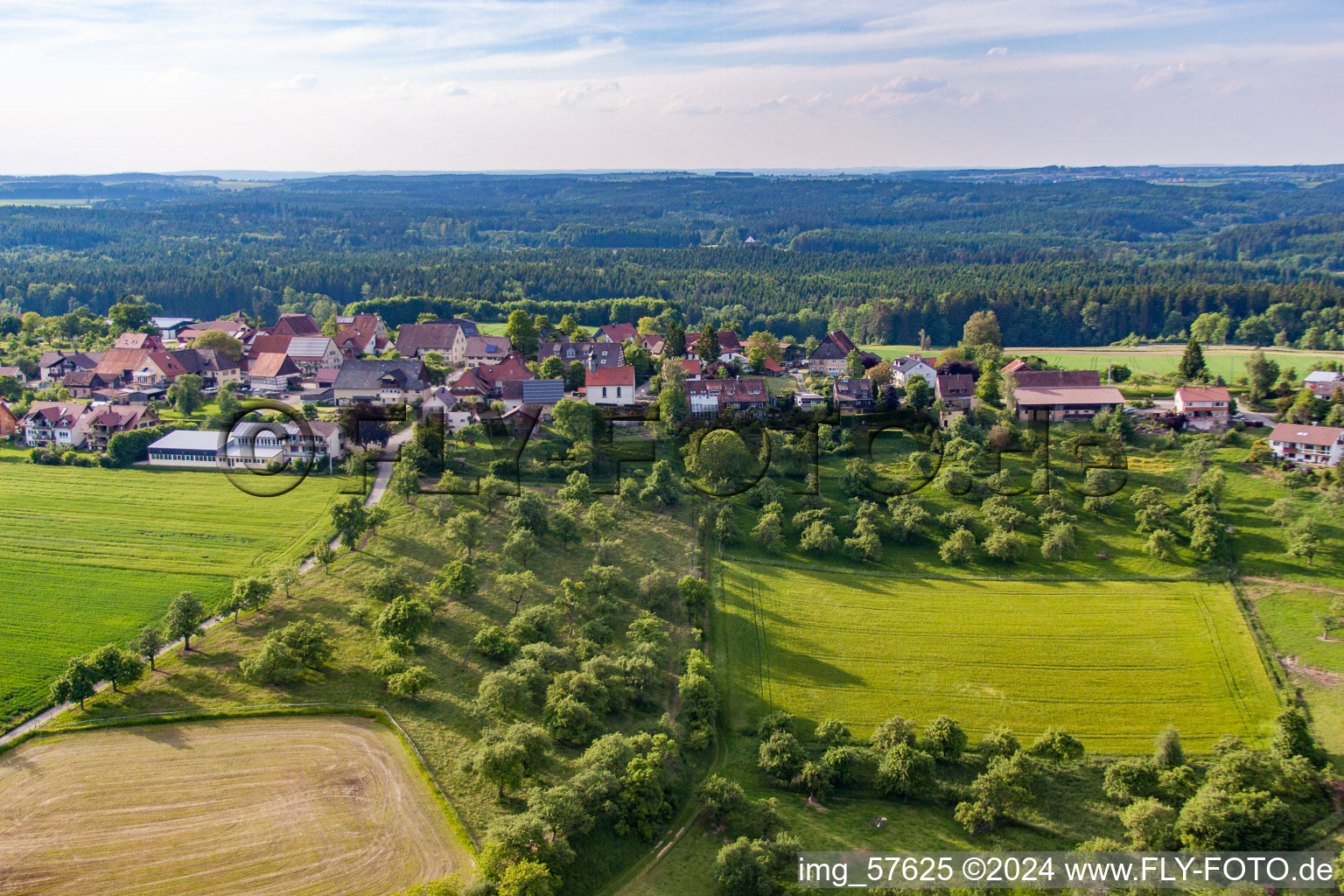 Oblique view of District Taisersdorf in Owingen in the state Baden-Wuerttemberg, Germany