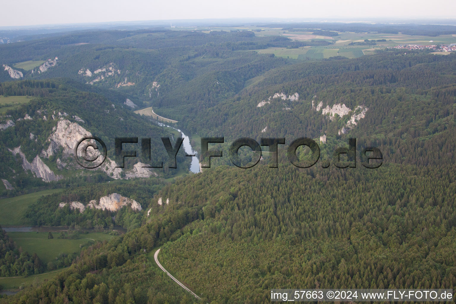 Oblique view of Fridingen an der Donau in the state Baden-Wuerttemberg, Germany