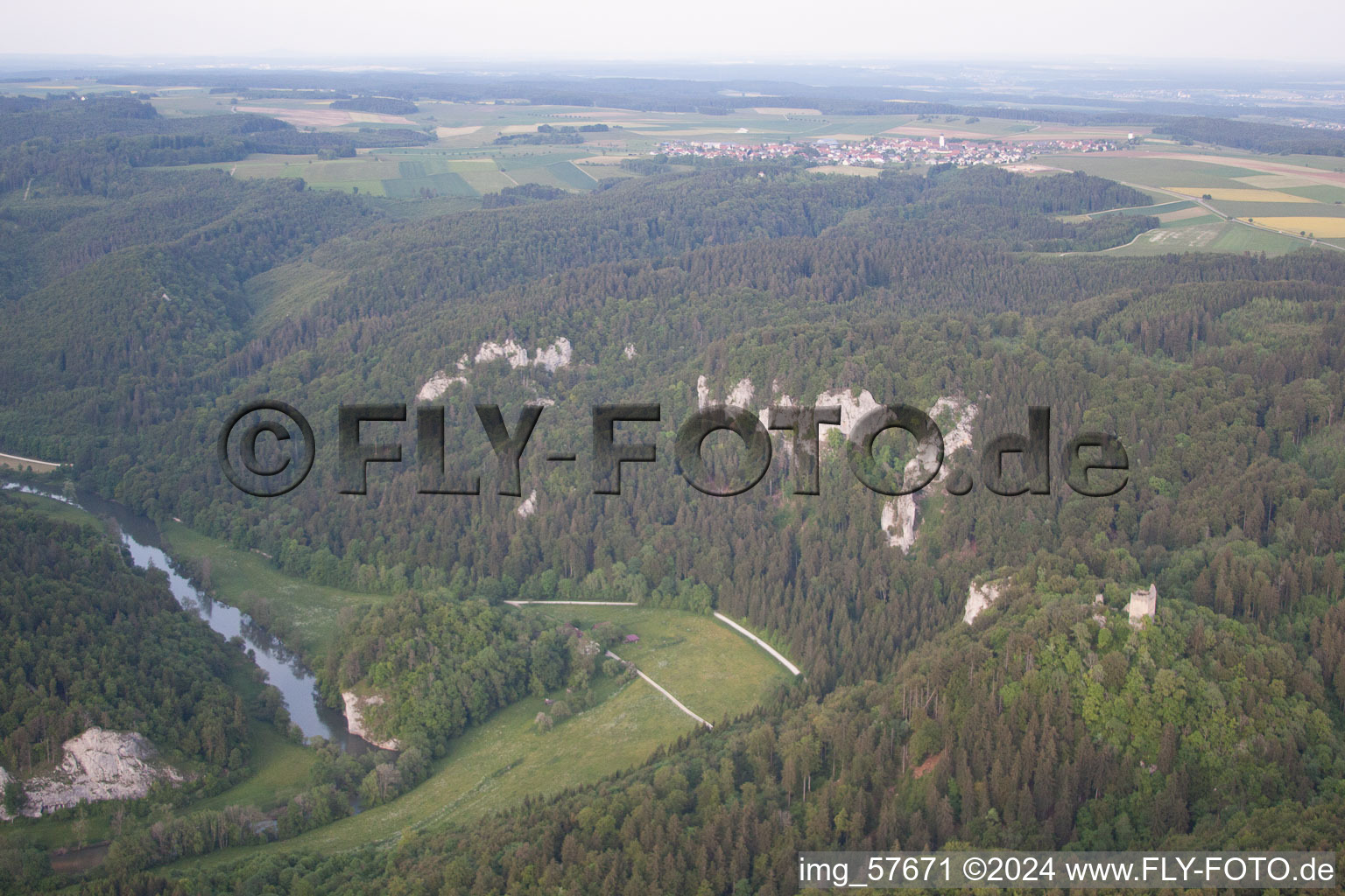 Bird's eye view of Fridingen an der Donau in the state Baden-Wuerttemberg, Germany