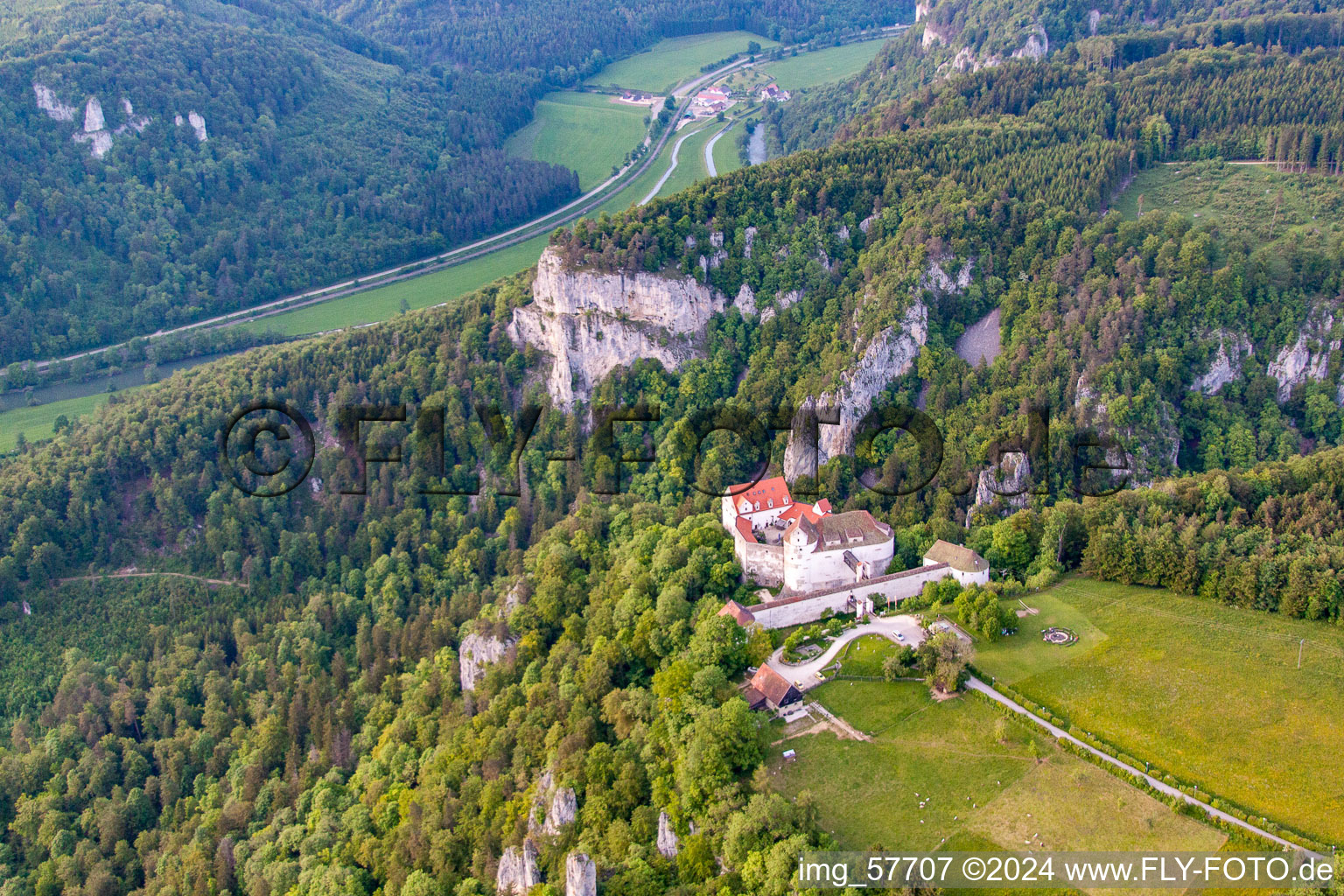 Danube breakthrough in Leibertingen in the state Baden-Wuerttemberg, Germany from above