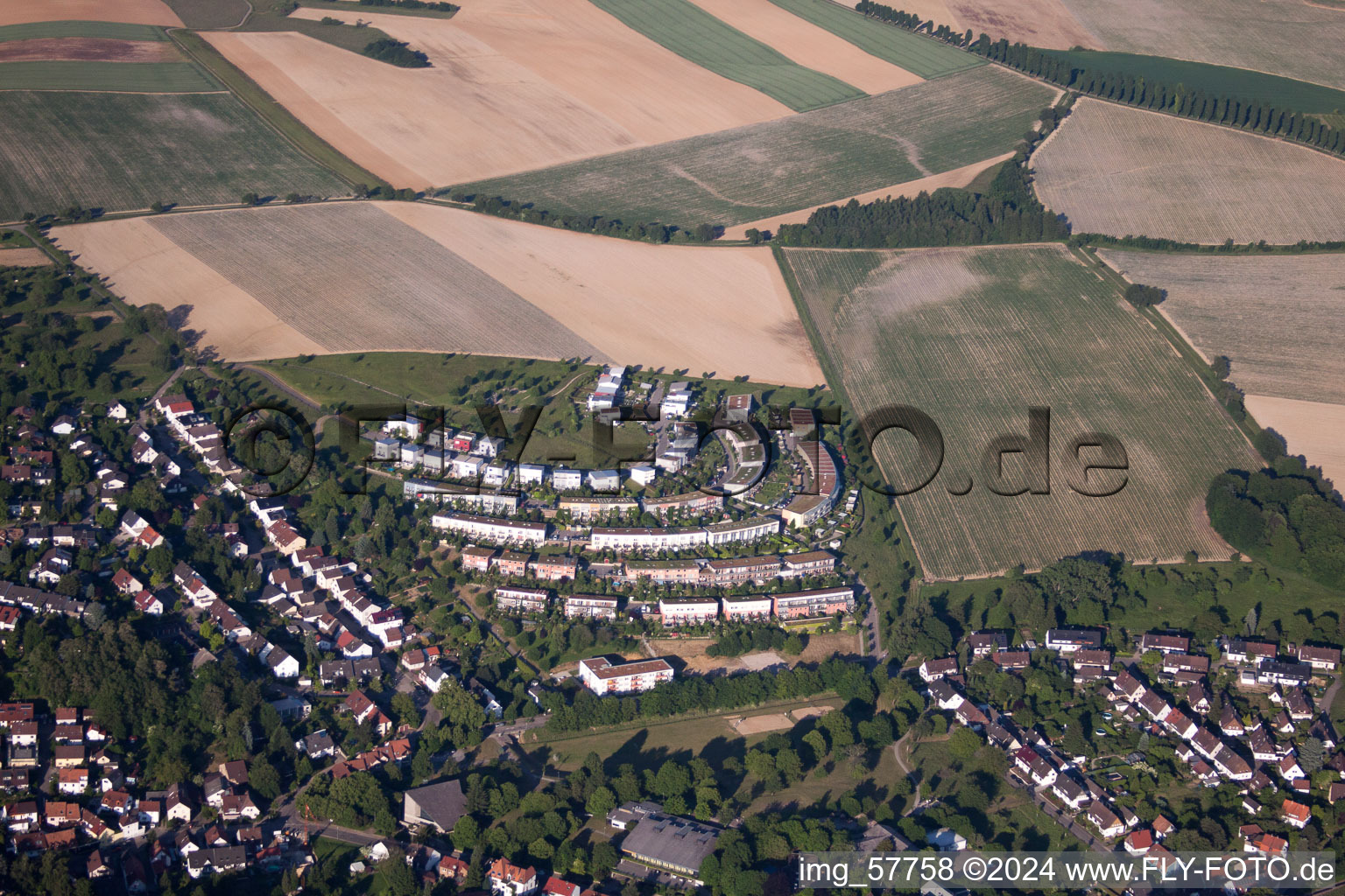 District Hohenwettersbach in Karlsruhe in the state Baden-Wuerttemberg, Germany from above