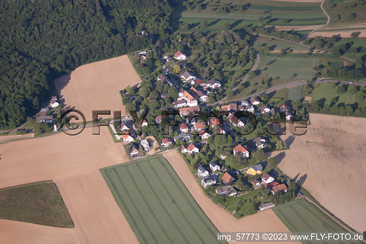 Aerial photograpy of Thomashof in the district Hohenwettersbach in Karlsruhe in the state Baden-Wuerttemberg, Germany
