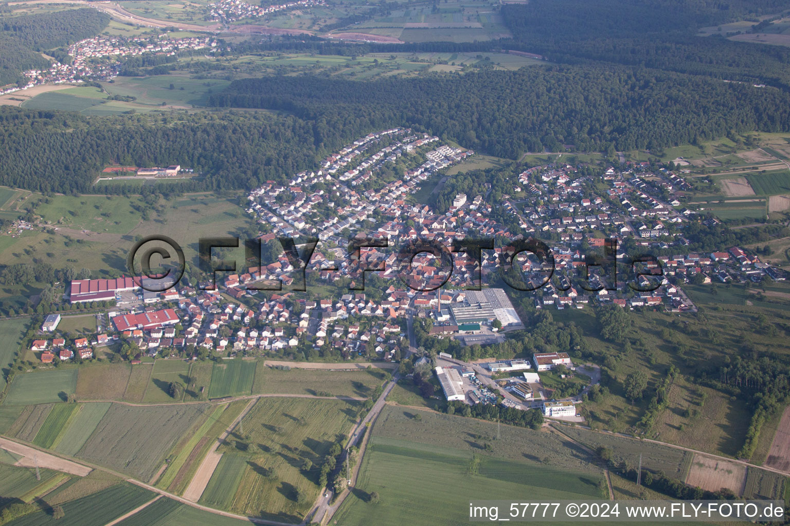 District Stupferich in Karlsruhe in the state Baden-Wuerttemberg, Germany viewn from the air