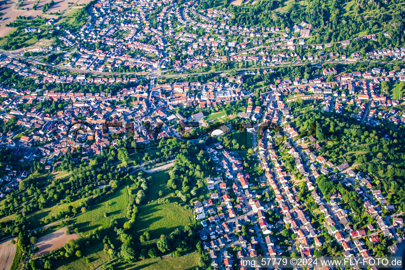 From the southwest in the district Söllingen in Pfinztal in the state Baden-Wuerttemberg, Germany