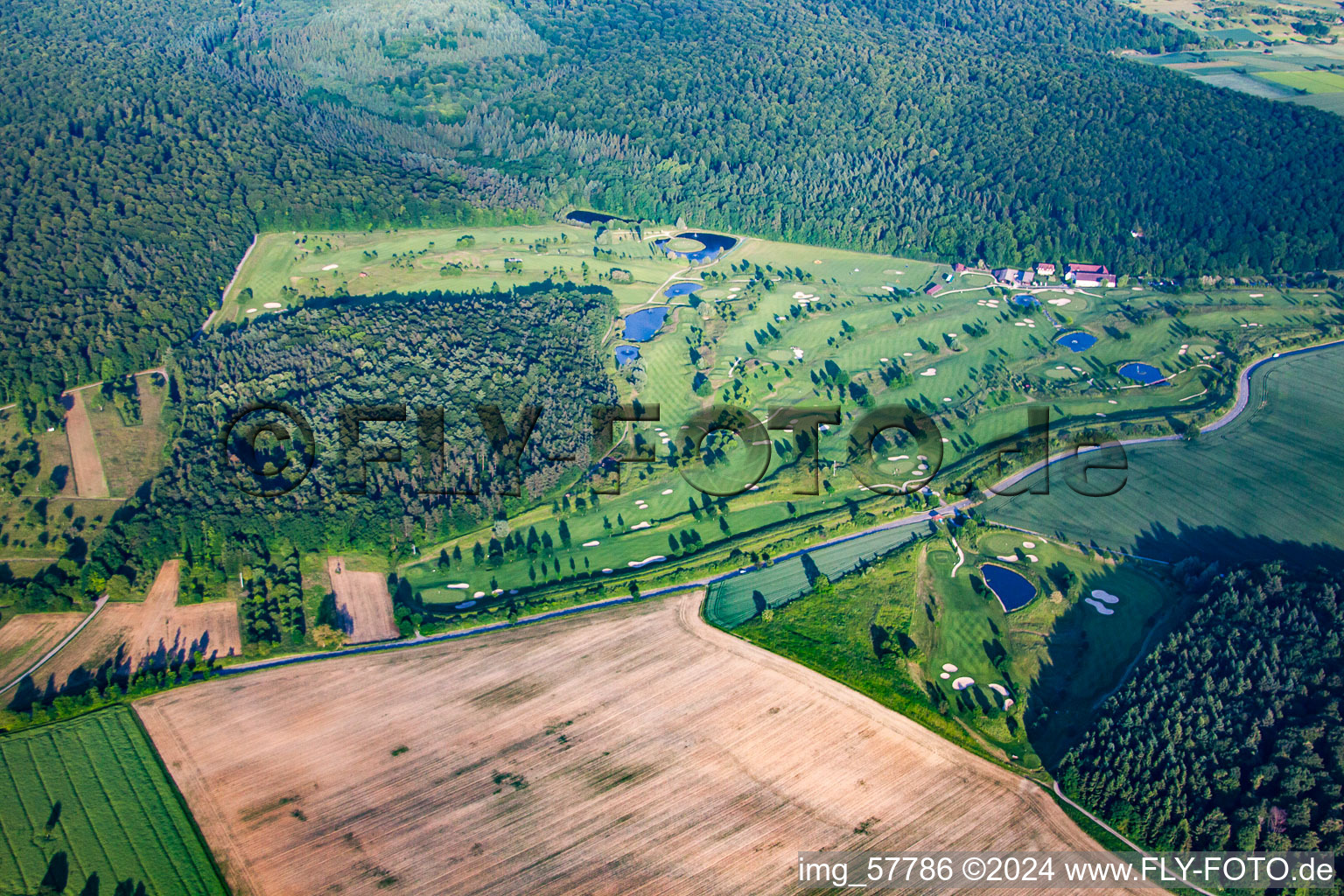 Aerial view of Grounds of the Golf course at Golfclub Johannesthal in Walzbachtal in the state Baden-Wurttemberg, Germany