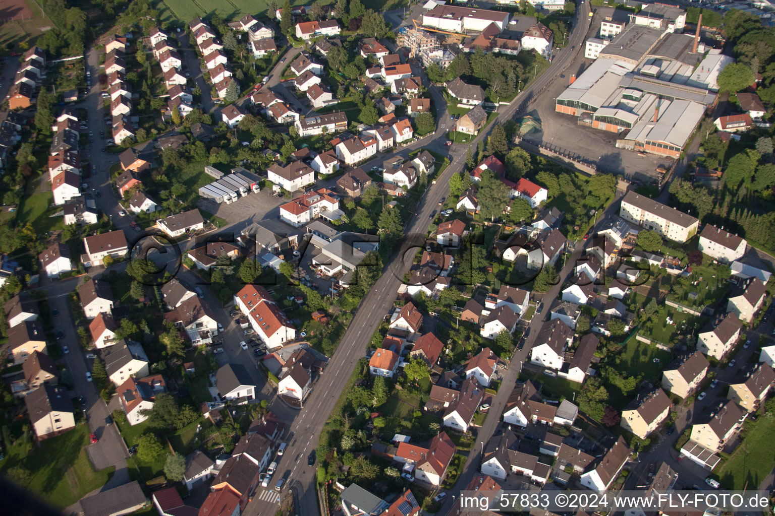 Aerial view of Single-family residential area of settlement in the district Diedelsheim in Bretten in the state Baden-Wurttemberg