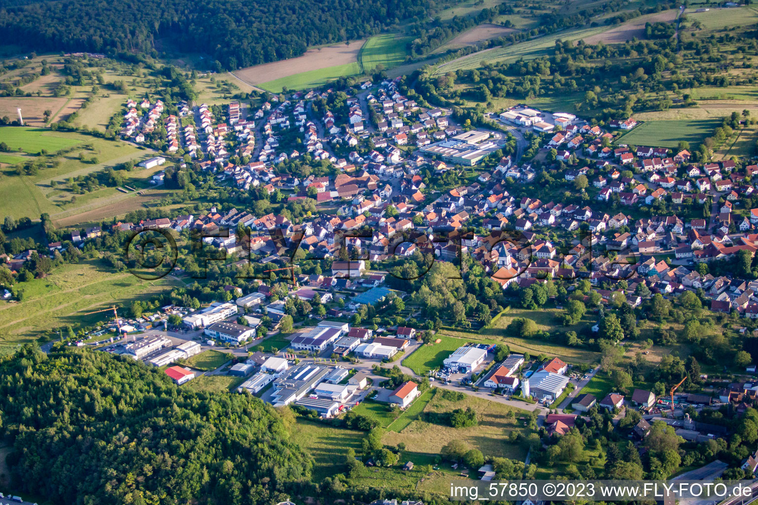 District Wössingen in Walzbachtal in the state Baden-Wuerttemberg, Germany seen from above