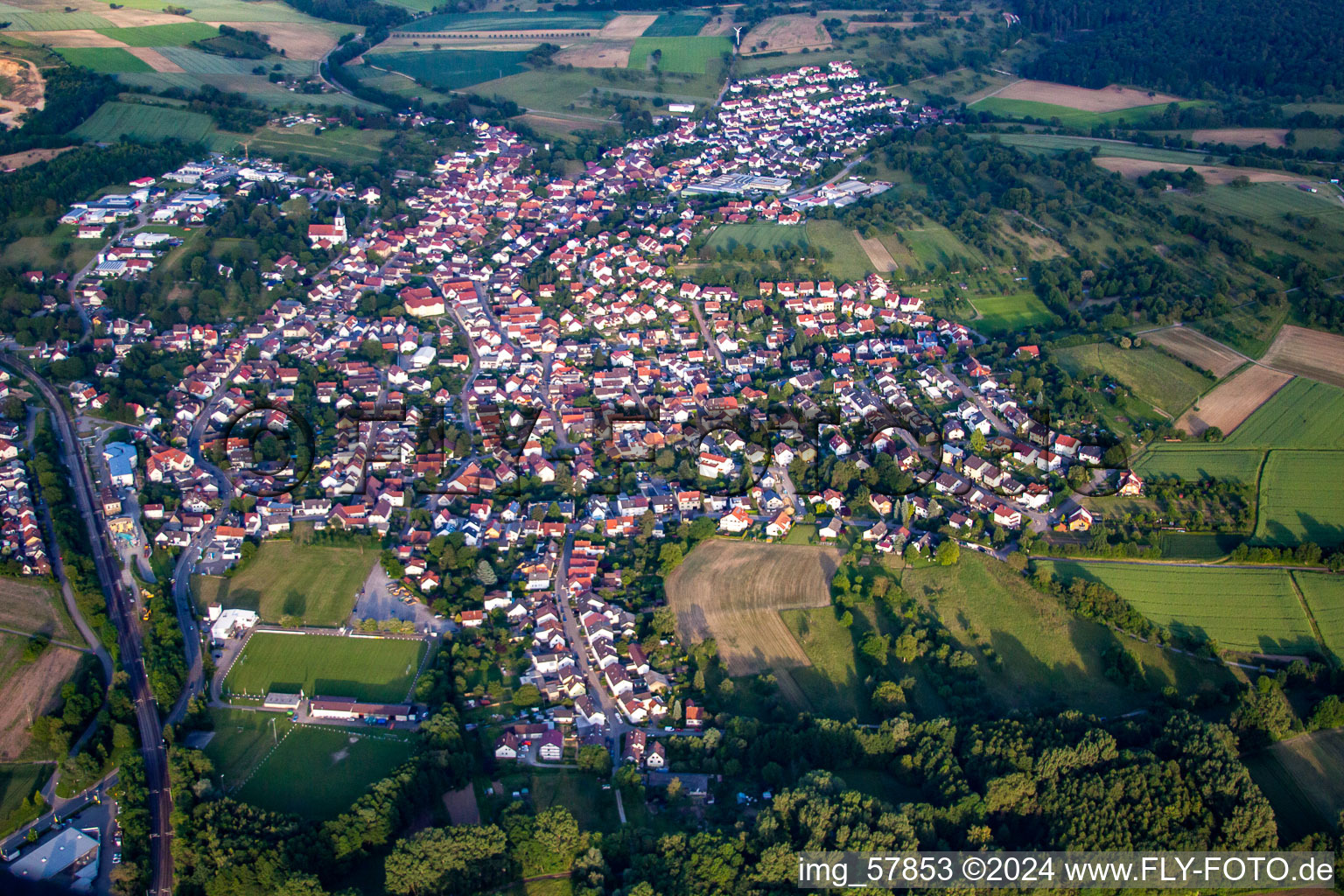 Village view in the district Wössingen in Walzbachtal in the state Baden-Wuerttemberg, Germany