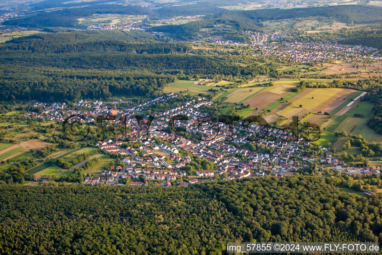 Aerial view of District Wöschbach in Pfinztal in the state Baden-Wuerttemberg, Germany