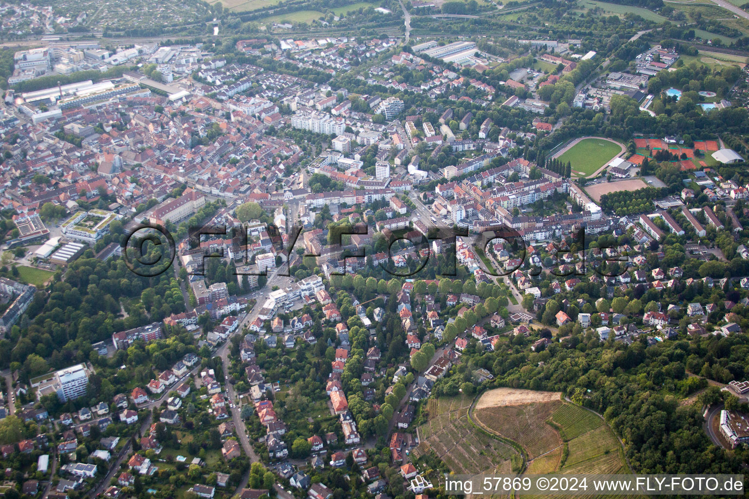 Aerial view of Geigersberg in the district Durlach in Karlsruhe in the state Baden-Wuerttemberg, Germany