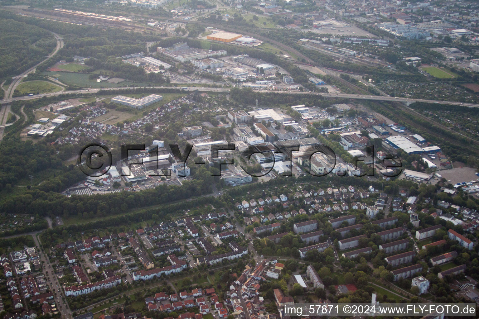 Oblique view of District Durlach in Karlsruhe in the state Baden-Wuerttemberg, Germany