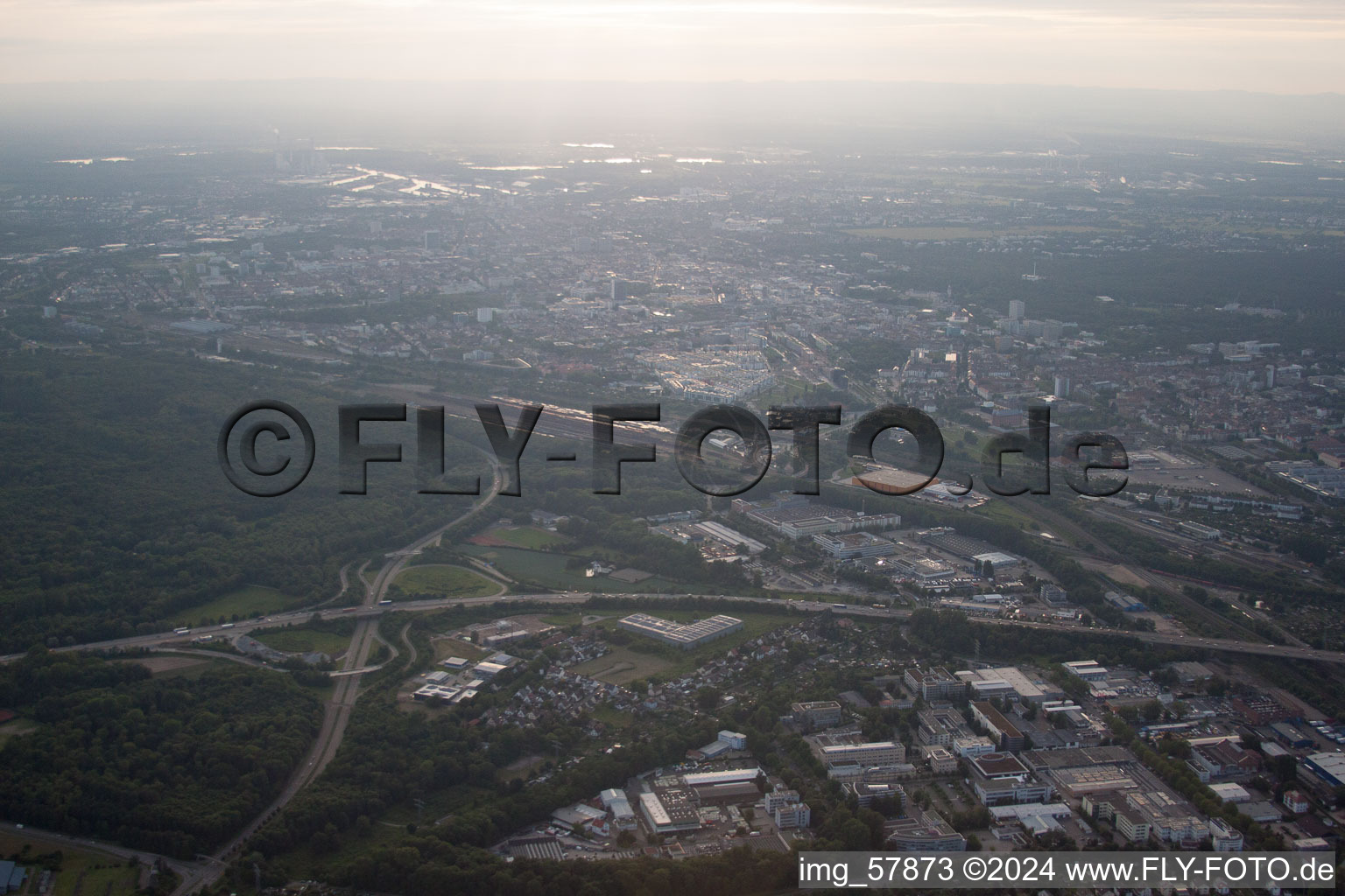 Drone recording of District Oststadt in Karlsruhe in the state Baden-Wuerttemberg, Germany