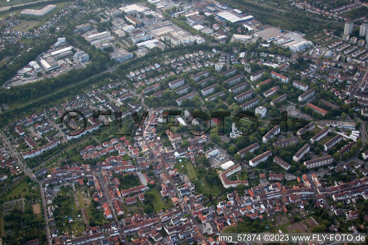 District Durlach in Karlsruhe in the state Baden-Wuerttemberg, Germany from above