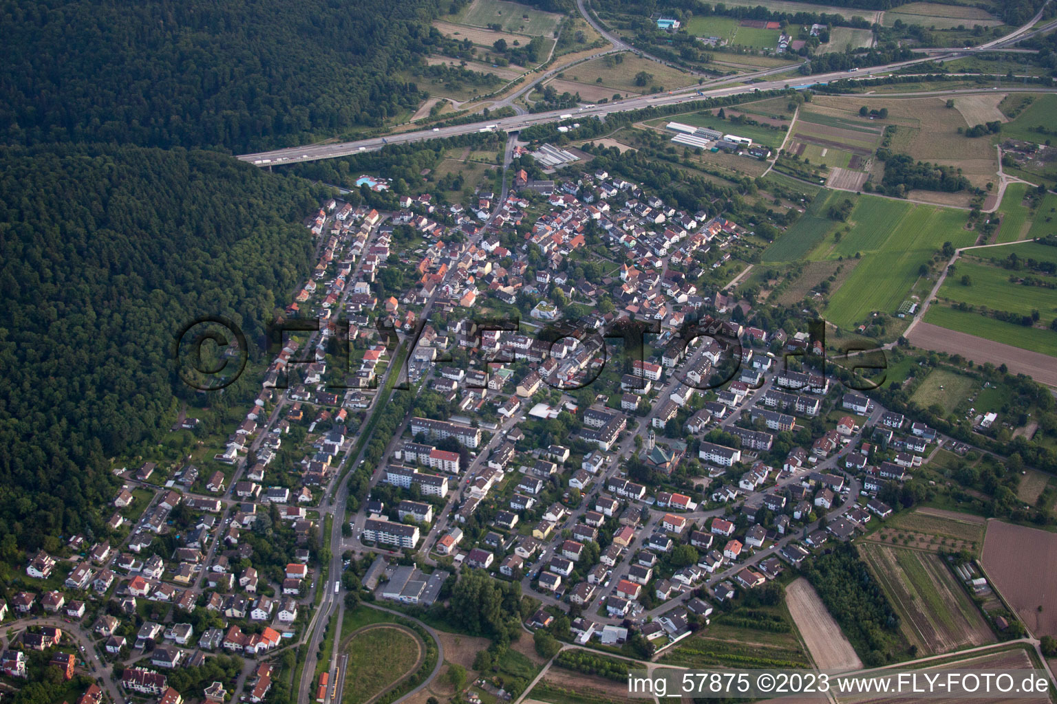 Drone image of District Wolfartsweier in Karlsruhe in the state Baden-Wuerttemberg, Germany