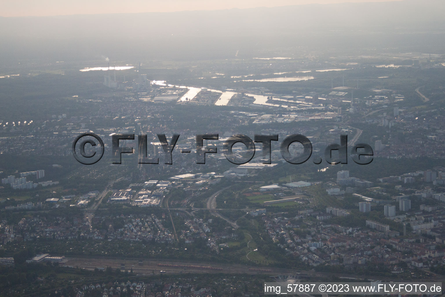 Aerial photograpy of From the east in the district Grünwinkel in Karlsruhe in the state Baden-Wuerttemberg, Germany