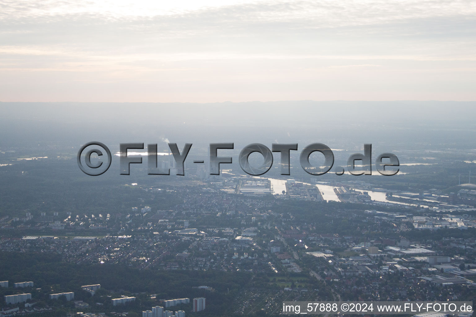 Oblique view of From the east in the district Grünwinkel in Karlsruhe in the state Baden-Wuerttemberg, Germany