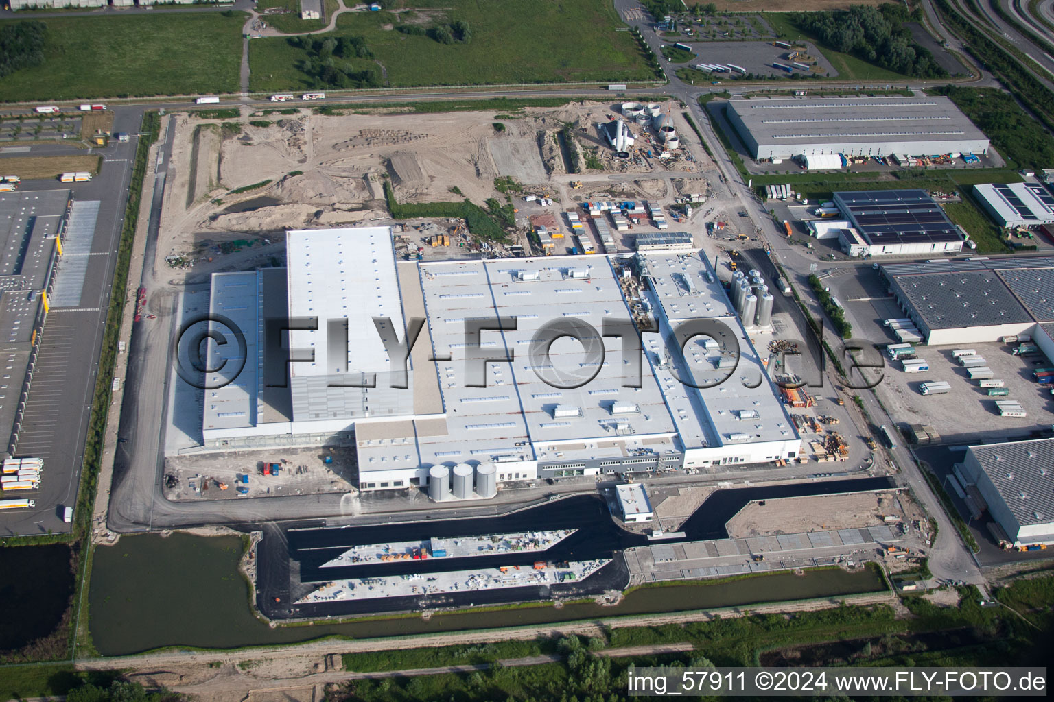 Oberwald Industrial Area in Wörth am Rhein in the state Rhineland-Palatinate, Germany from the drone perspective