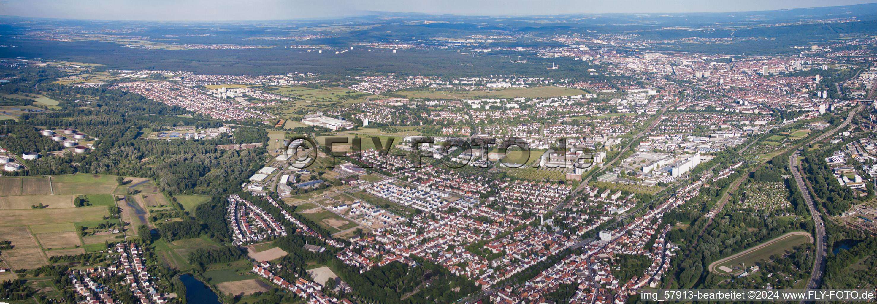 Drone image of District Knielingen in Karlsruhe in the state Baden-Wuerttemberg, Germany