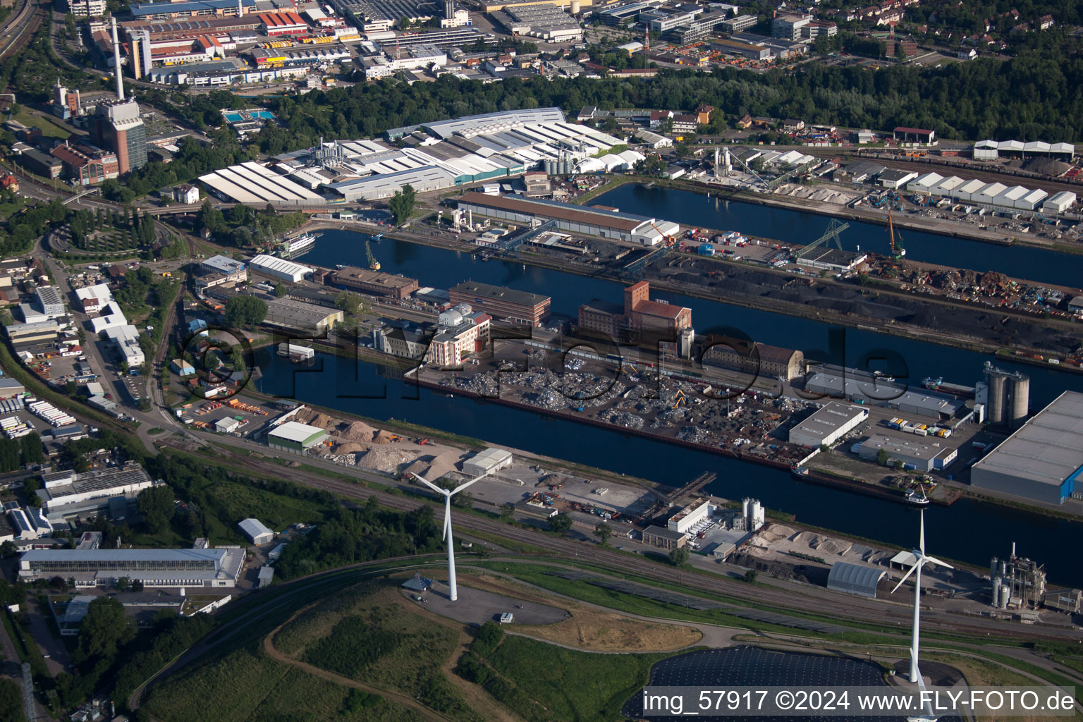 District Rheinhafen in Karlsruhe in the state Baden-Wuerttemberg, Germany from above