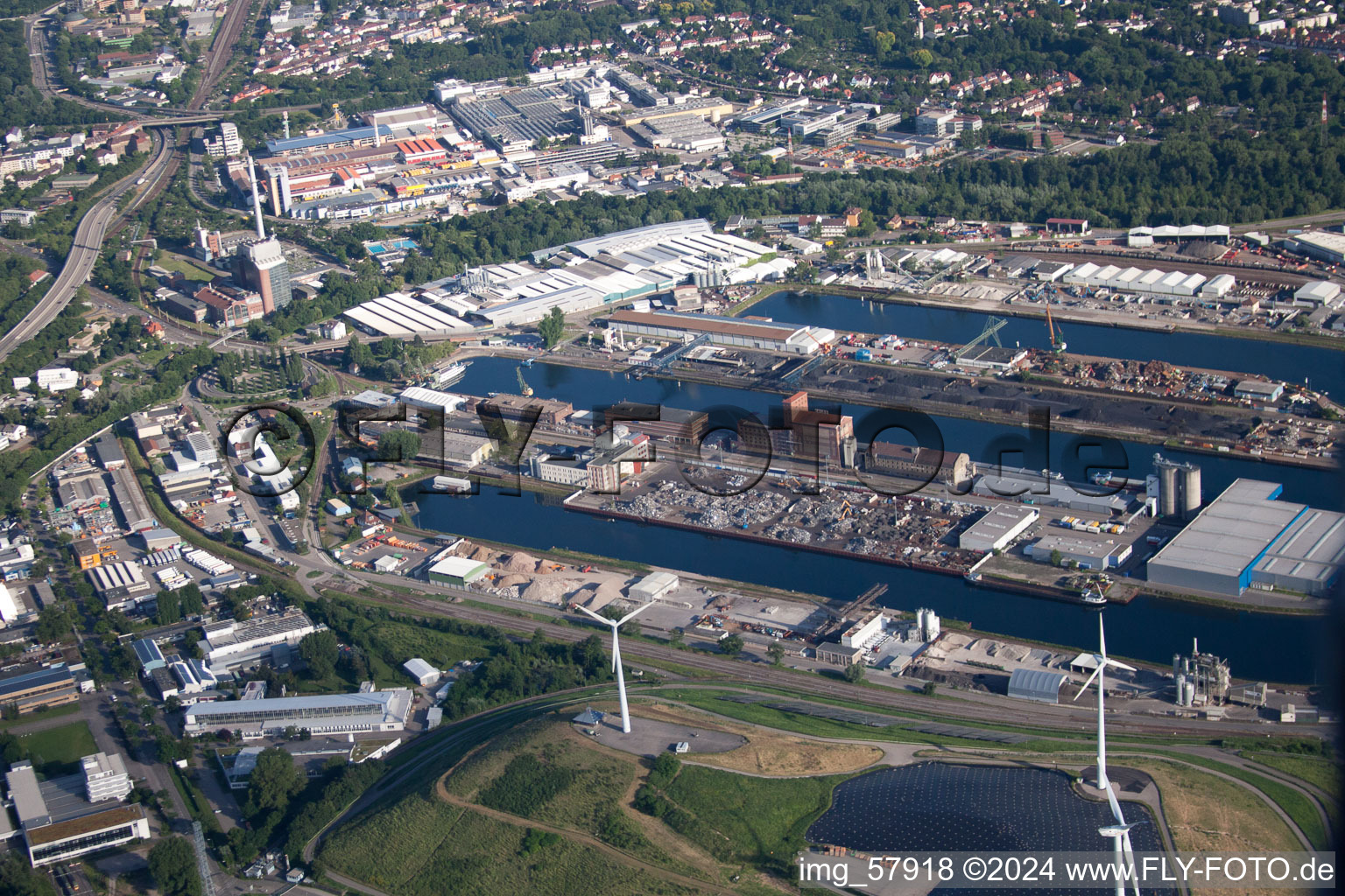 District Rheinhafen in Karlsruhe in the state Baden-Wuerttemberg, Germany out of the air