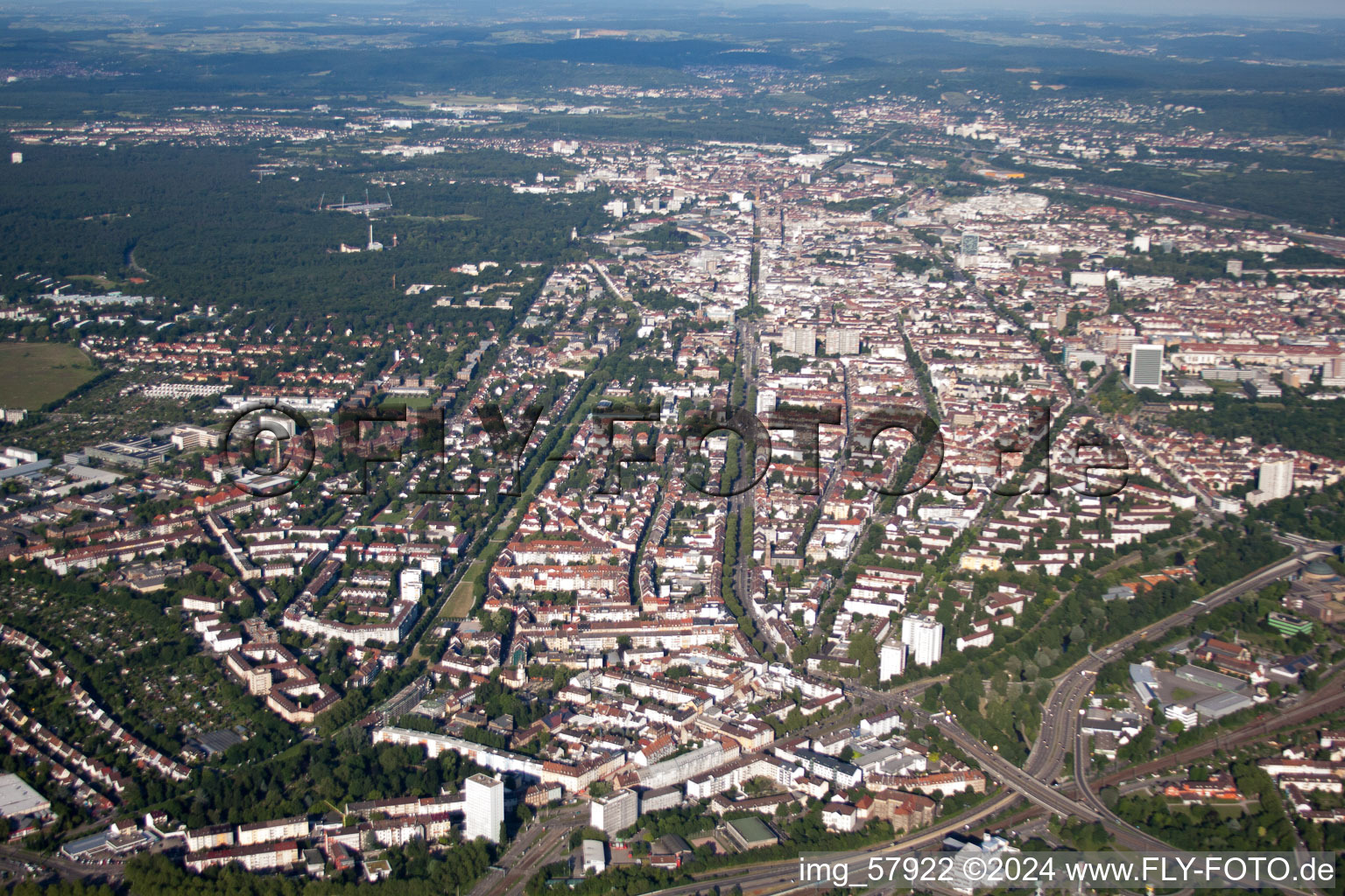 Kaiserallee from the west in the district Mühlburg in Karlsruhe in the state Baden-Wuerttemberg, Germany