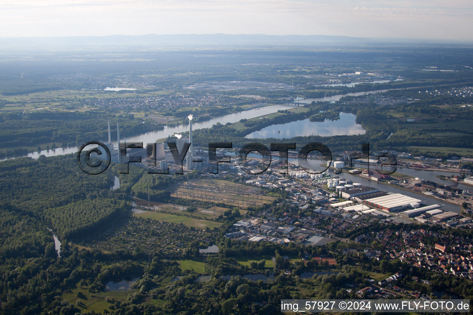 District Rheinhafen in Karlsruhe in the state Baden-Wuerttemberg, Germany viewn from the air