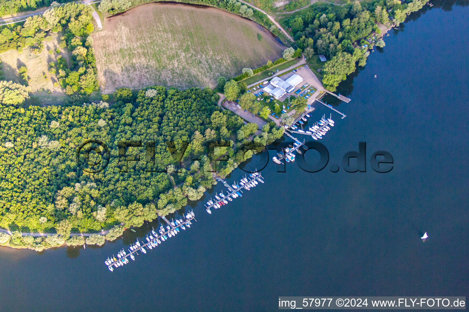 Oblique view of Rowing Club Rastatt 1898 eV in Elchesheim-Illingen in the state Baden-Wuerttemberg, Germany