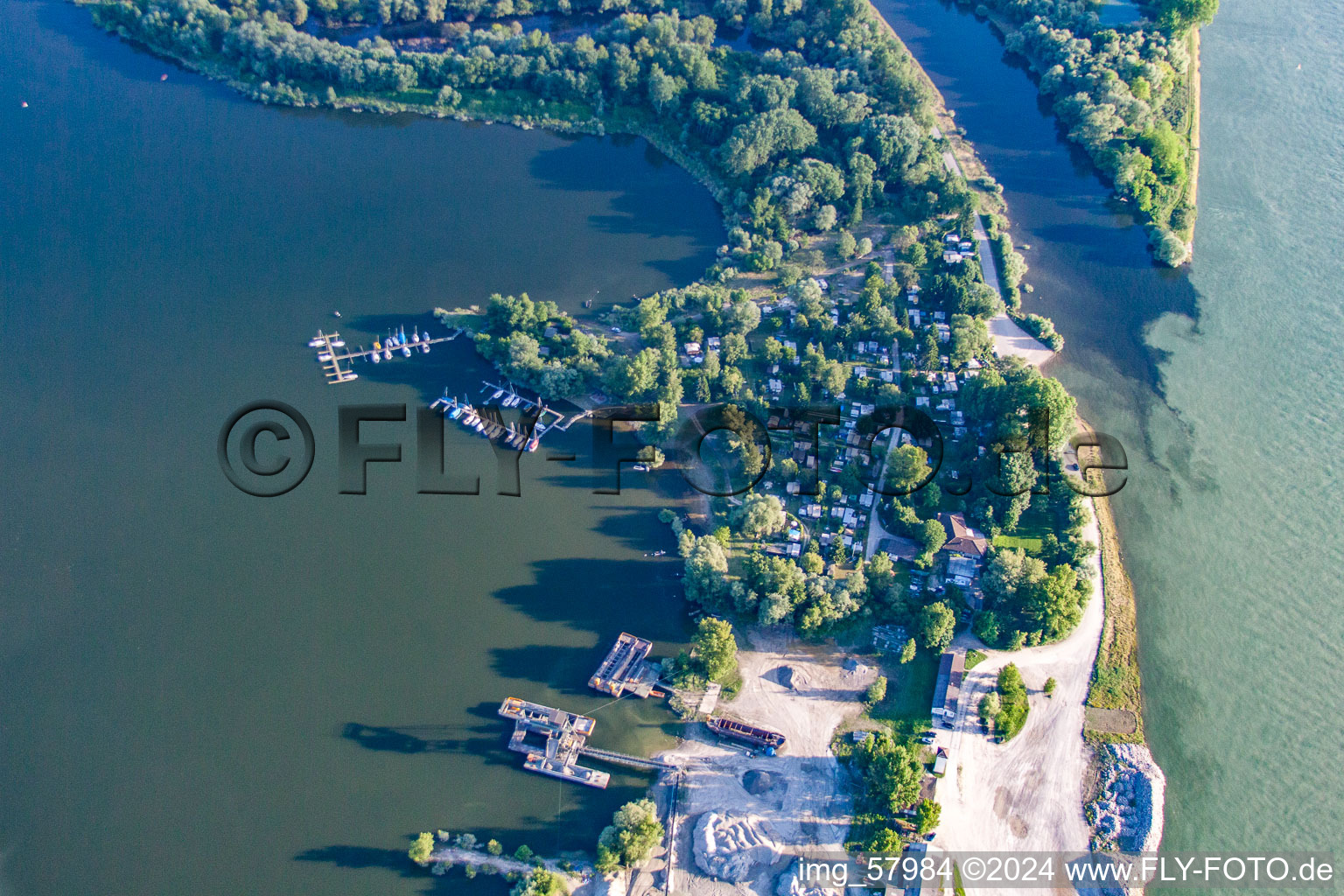 Aerial view of Camping at the mouth of the Murg in Steinmauern in the state Baden-Wuerttemberg, Germany