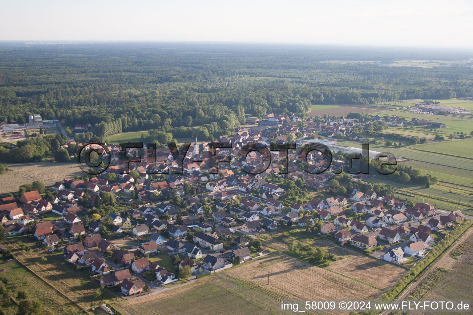 Aerial view of Niederrœdern in the state Bas-Rhin, France