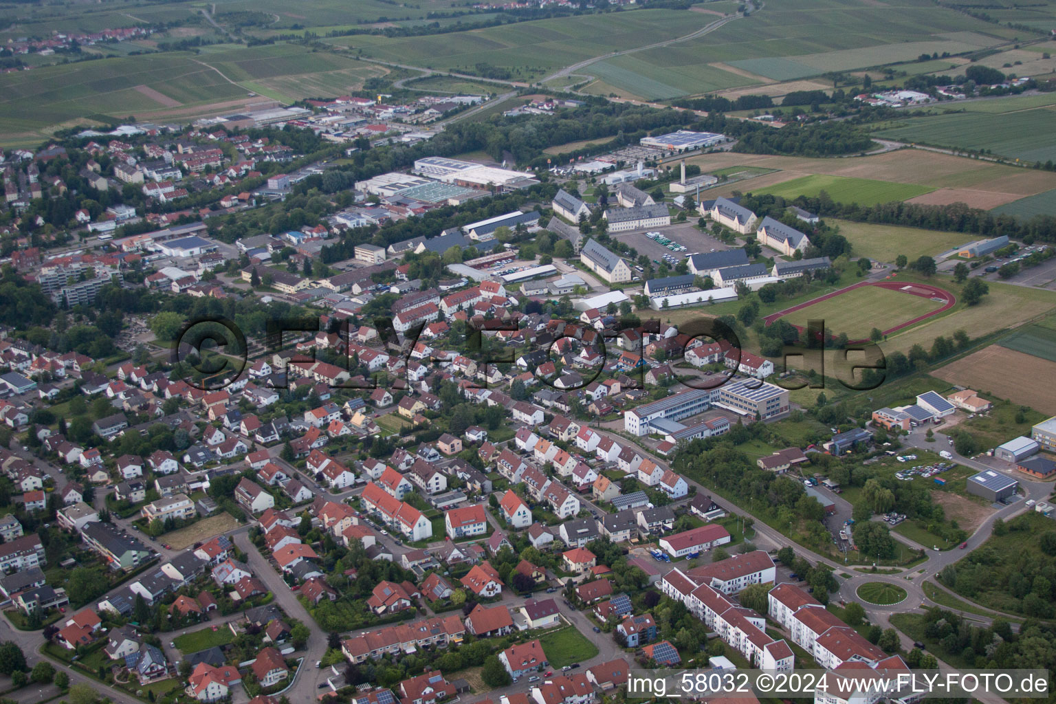 Aerial view of Bad Bergzabern in the state Rhineland-Palatinate, Germany