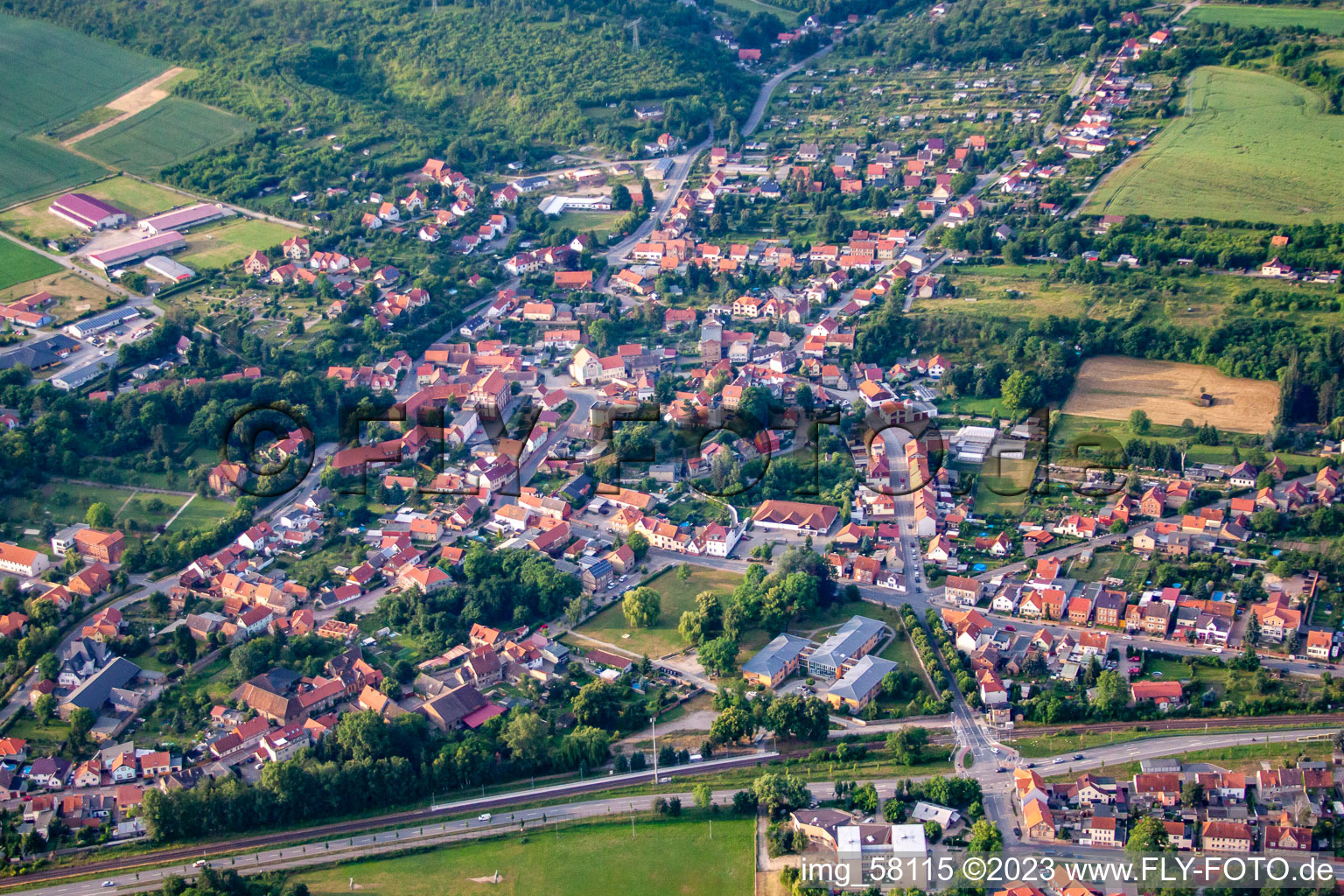 Aerial view of From the north in the district Neinstedt in Thale in the state Saxony-Anhalt, Germany