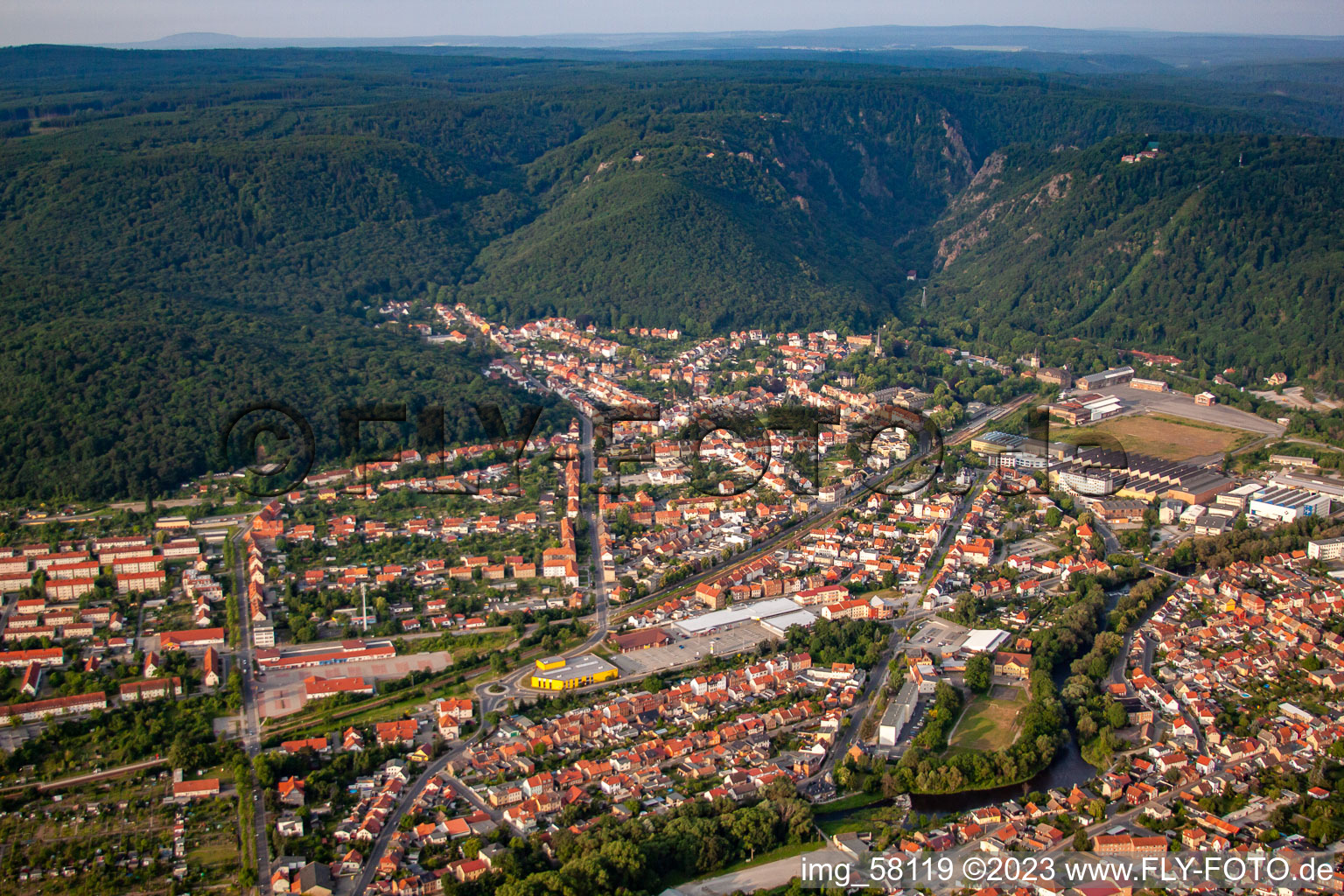 Town View of the streets and houses of the residential areas in Thale in the state Saxony-Anhalt, Germany