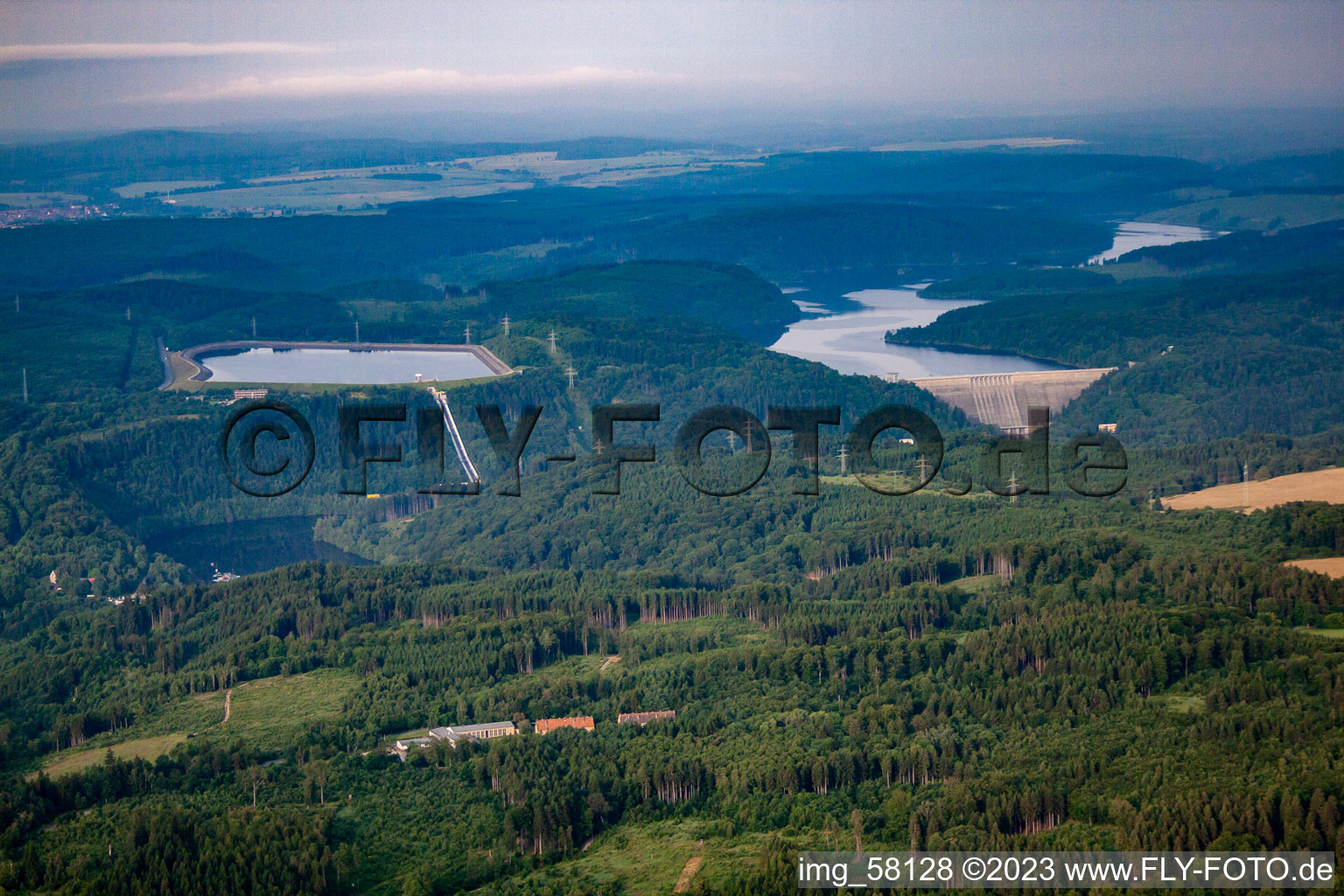 Aerial view of Rappbode pumped storage plant in the district Wendefurth in Thale in the state Saxony-Anhalt, Germany