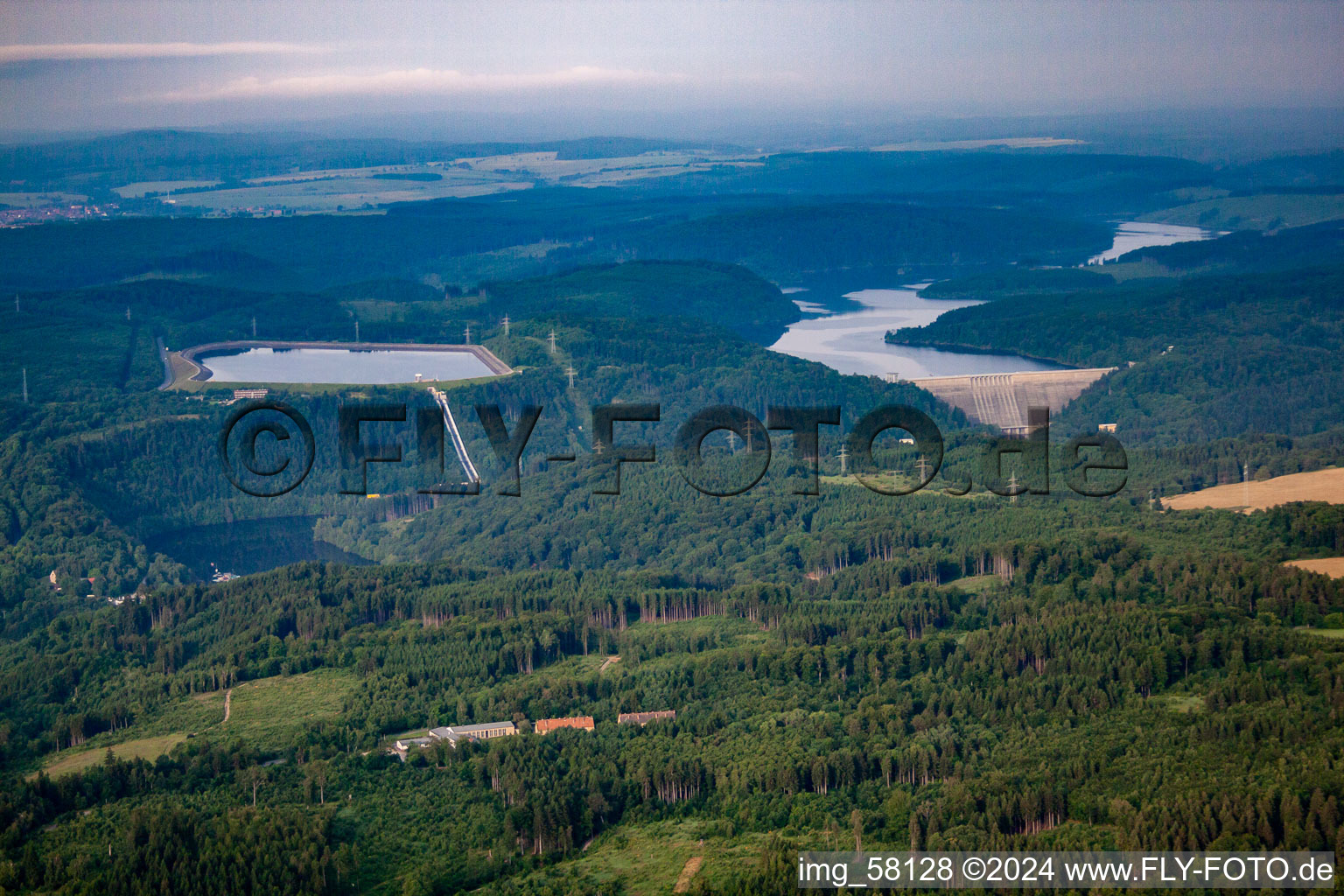 Aerial view of Rappbode pumped storage power station in the district Wendefurth in Thale in the state Saxony-Anhalt, Germany