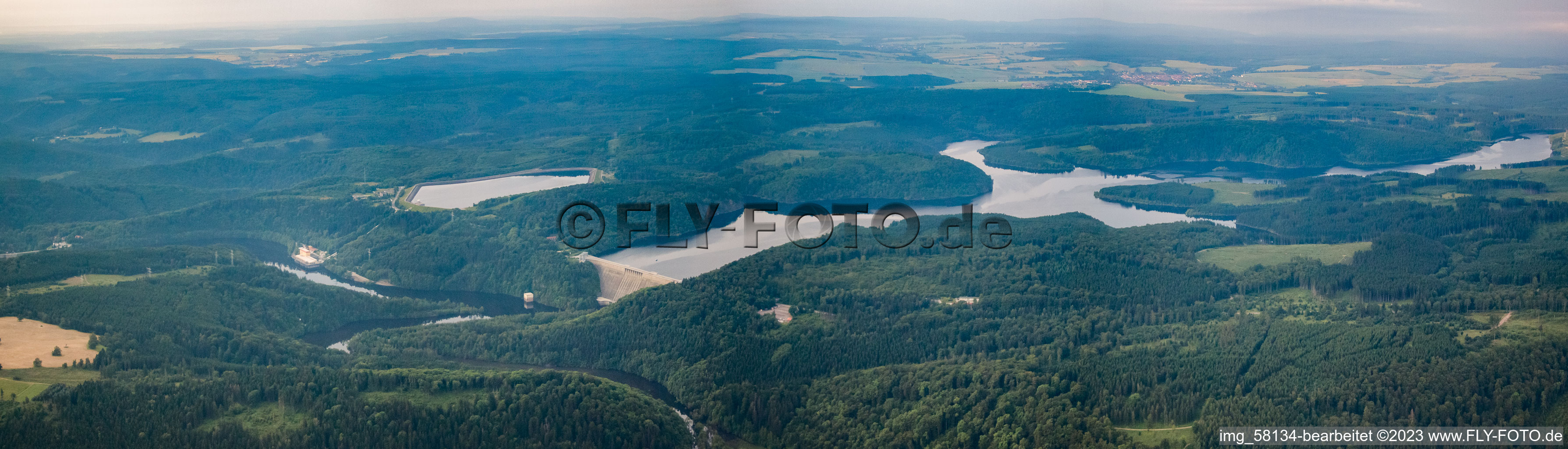 Panorama Rappbode Dam in the district Neuwerk in Oberharz am Brocken in the state Saxony-Anhalt, Germany