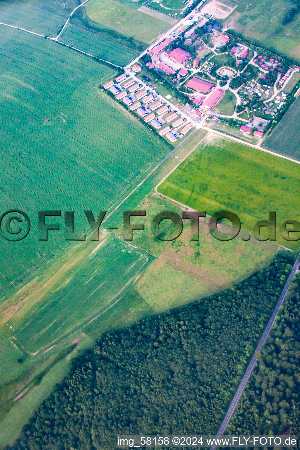 Aerial view of Holiday park in the western town of Pullmancity at Hasselfelde in the district Hasselfelde in Oberharz am Brocken in the state Saxony-Anhalt, Germany