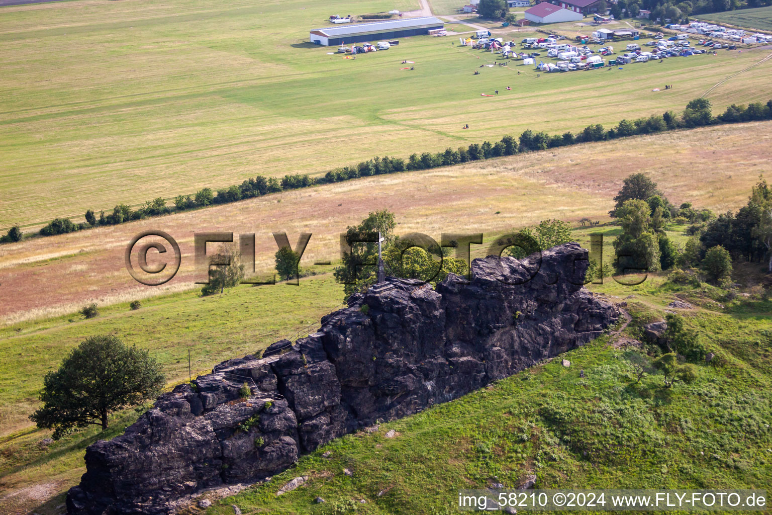 Aerial view of Rock and mountain landscape Gegensteine der Teufelsmauer bei Ballenstedt in the district Rieder in Ballenstedt in the state Saxony-Anhalt