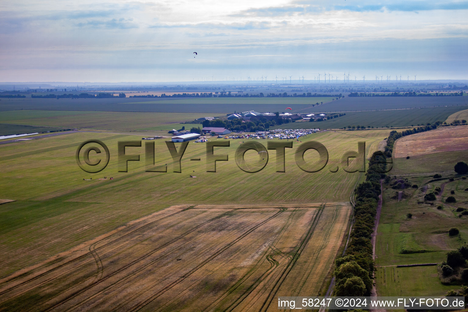 Airfield in the morning haze in the district Rieder in Ballenstedt in the state Saxony-Anhalt, Germany